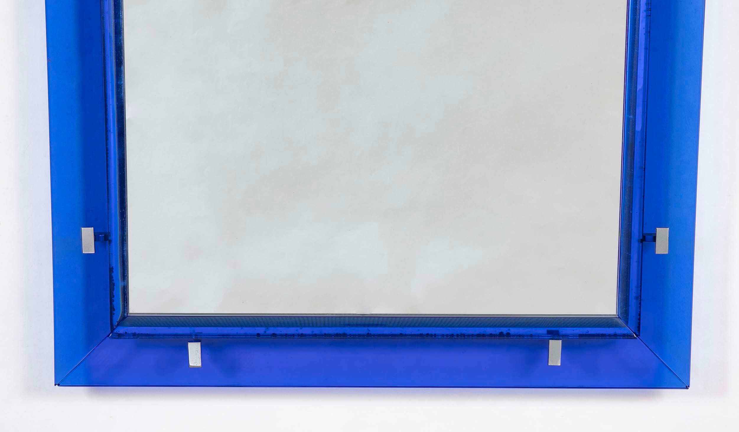 Max Ingrand for Fontana Arte Mirror with Blue Beveled Glass Frame