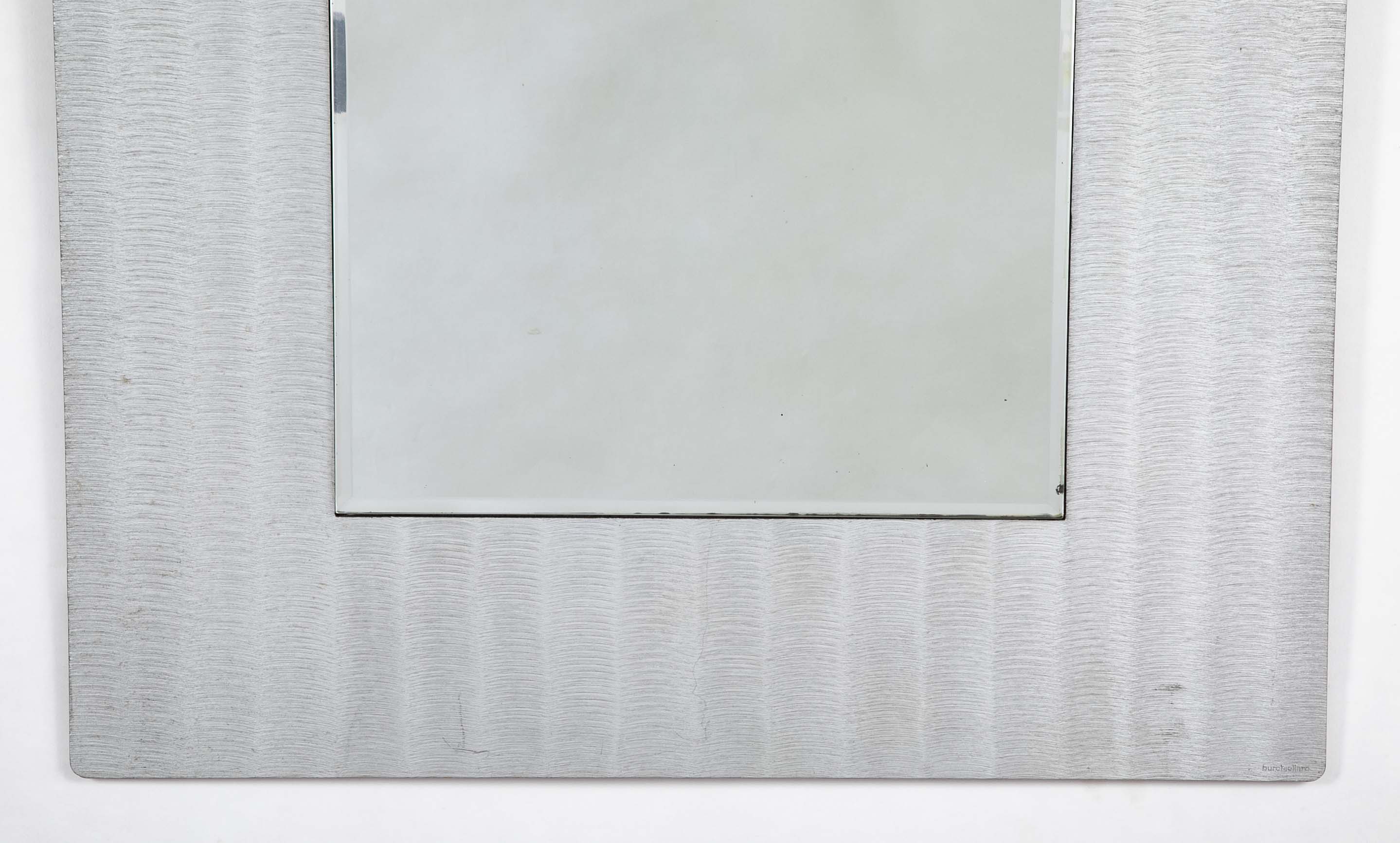 Lorenzo Burchiellaro (1933–2017) Striae Aluminum Frame Mirror, c. 1970 Signed