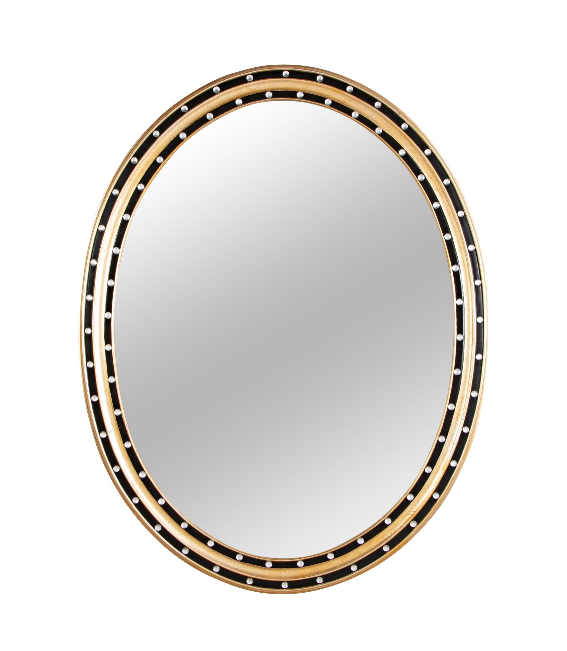 An Irish Ebonized & Parcel Gilt Oval Mirror with Faceted Bead Decoration