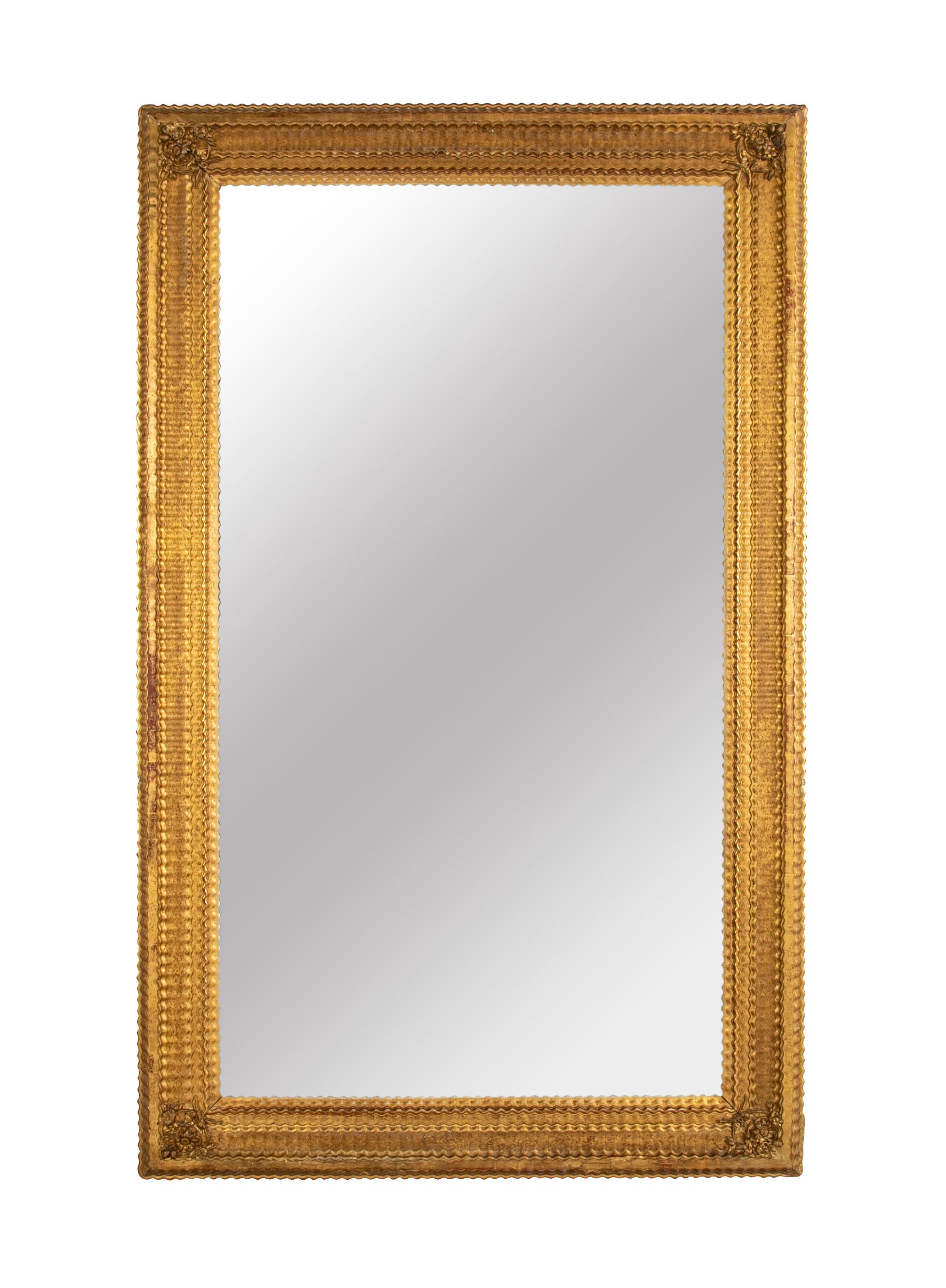 An Old French Glass Mirror with Gilt Wood Frame
