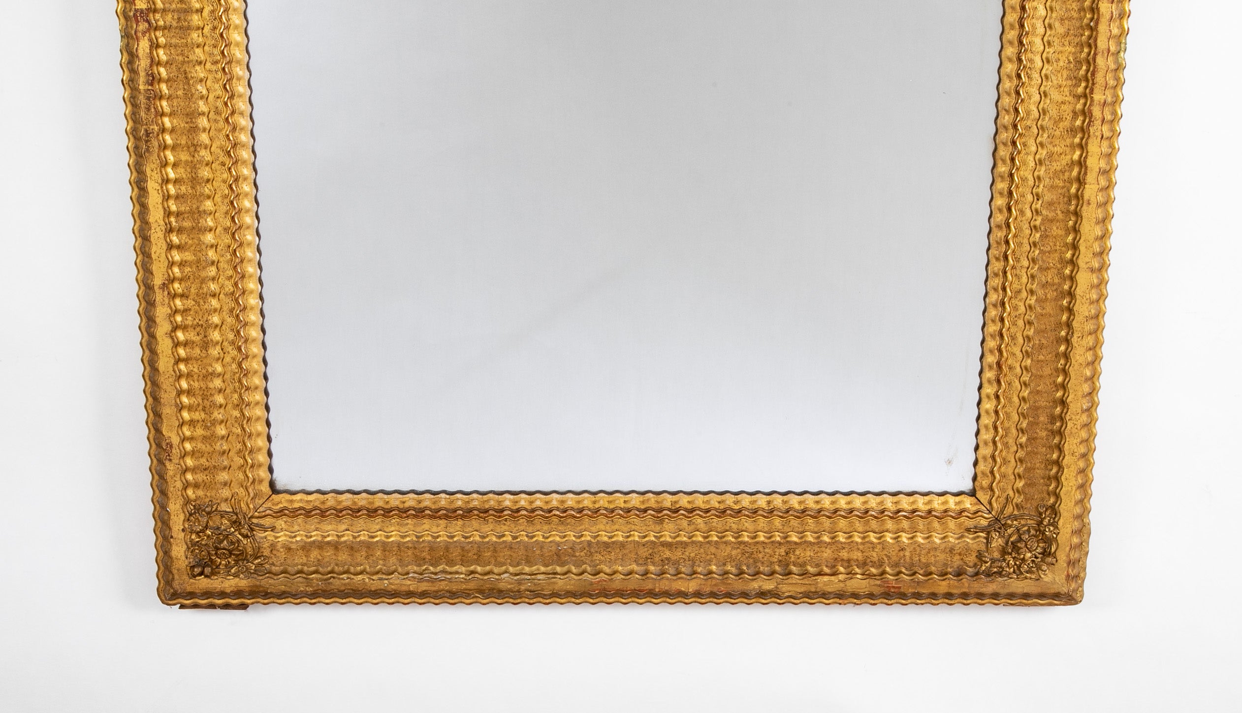 An Old French Glass Mirror with Gilt Wood Frame