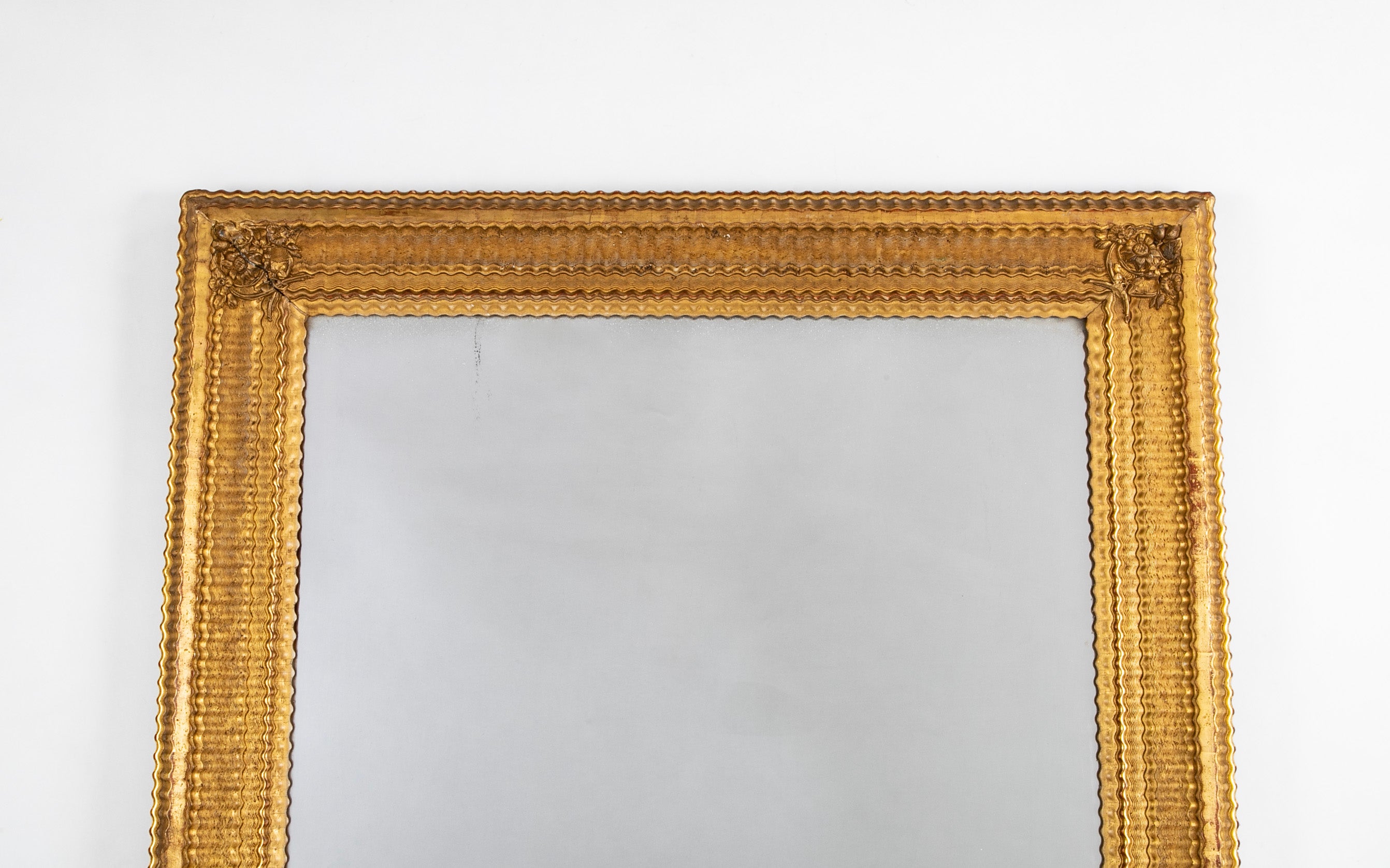 An Old French Glass Mirror with Gilt Wood Frame