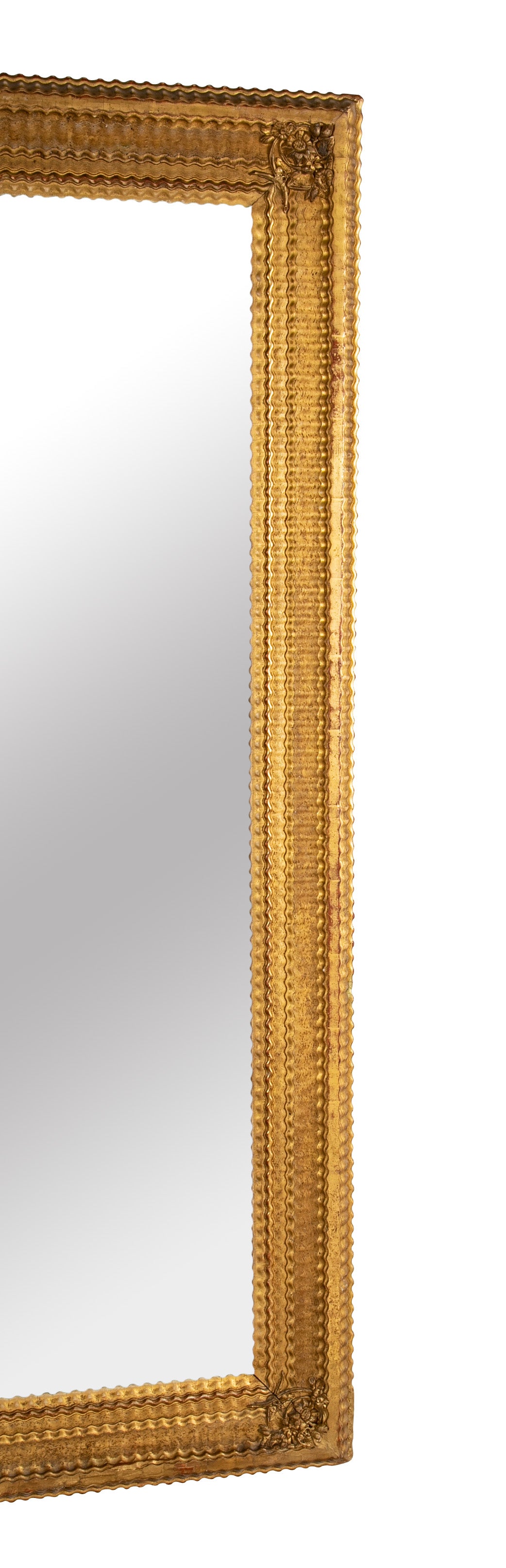 An Old French Glass Mirror with Gilt Wood Frame