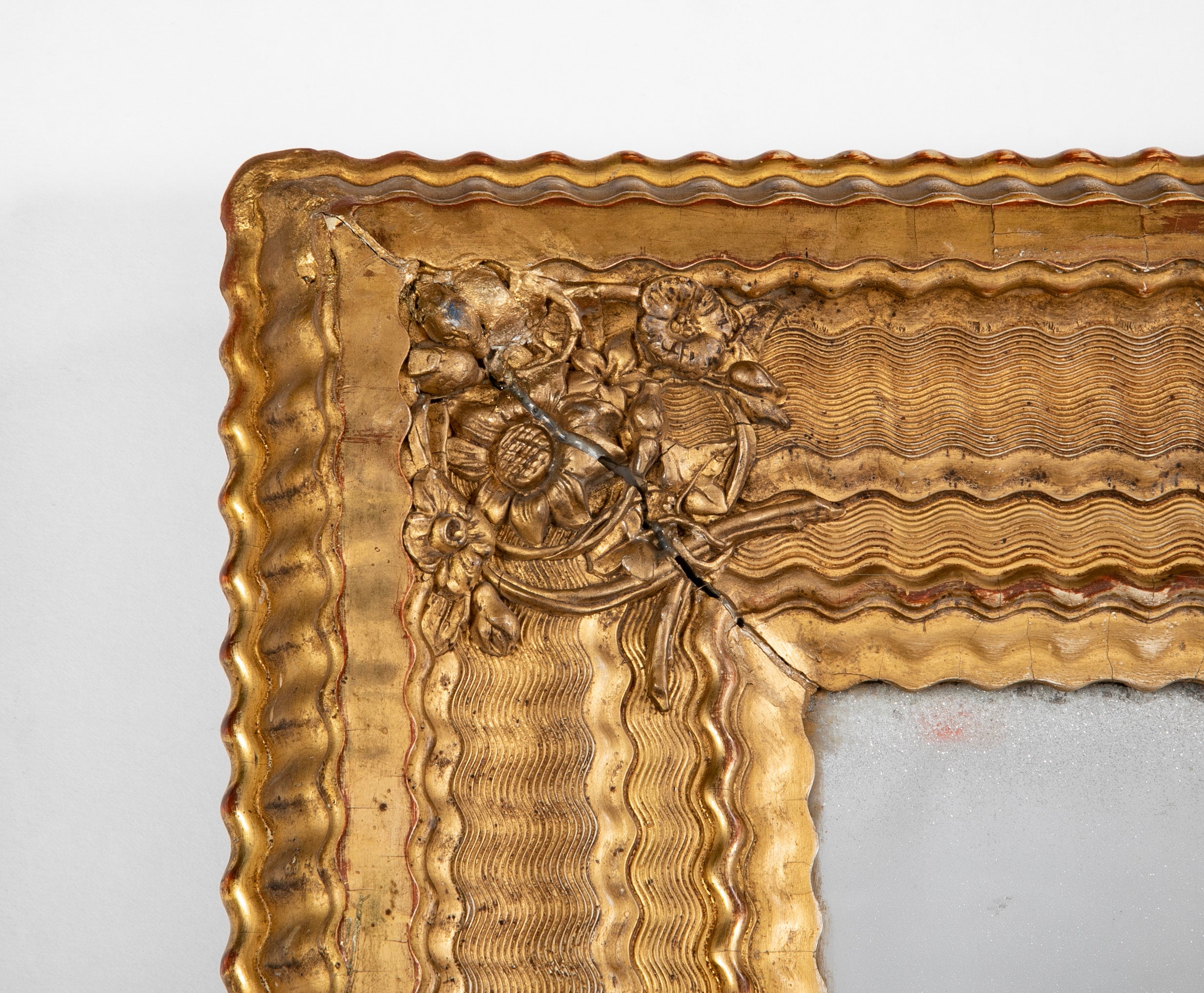 An Old French Glass Mirror with Gilt Wood Frame