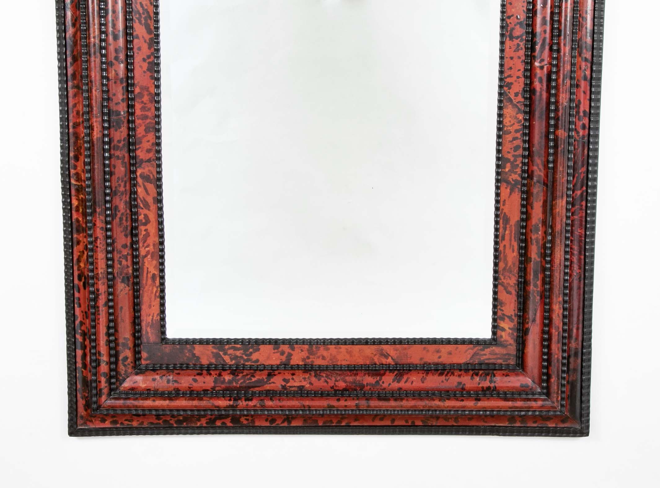 19th Century Flemish Faux Tortoiseshell & Partial Ebonized Framed Mirror