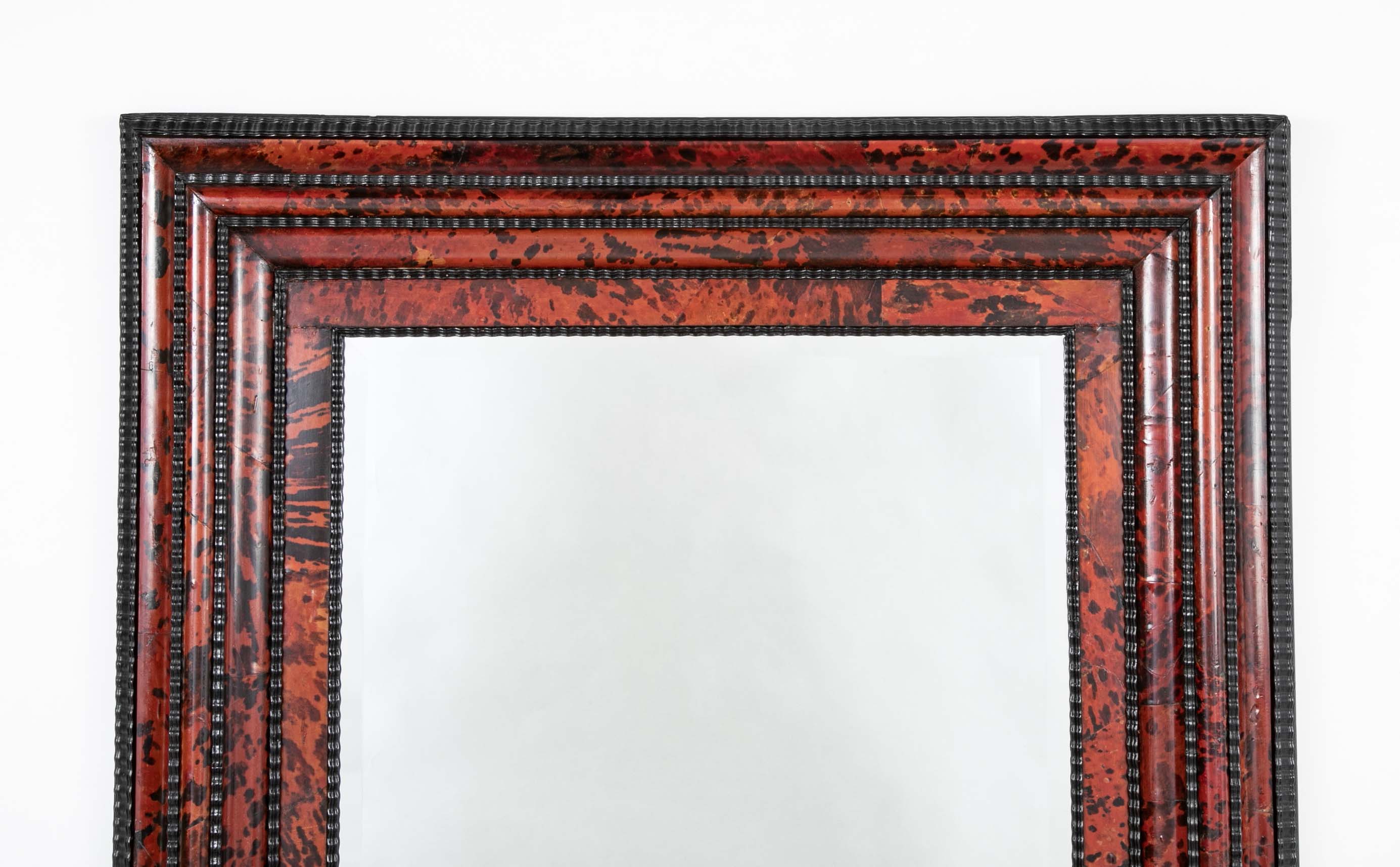 19th Century Flemish Faux Tortoiseshell & Partial Ebonized Framed Mirror