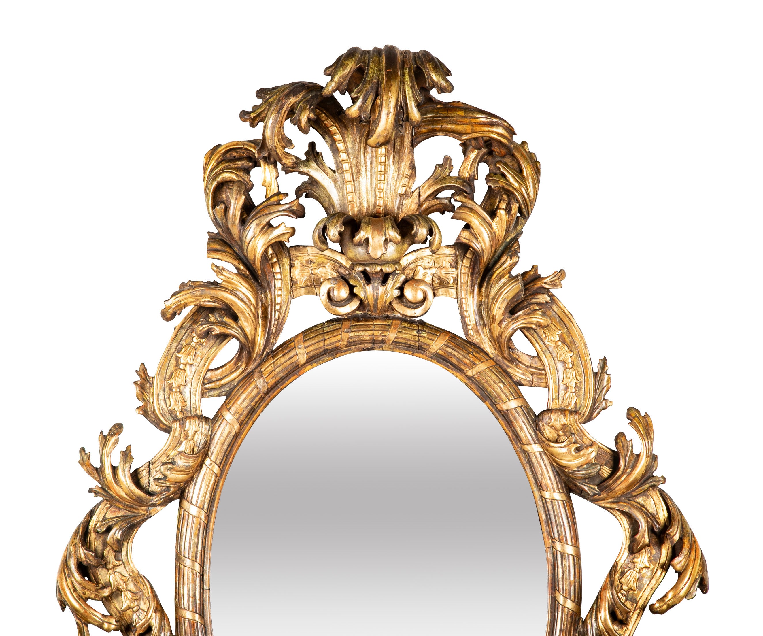 Large Oval Italian Mirror with Baroque Carved Giltwood Frame