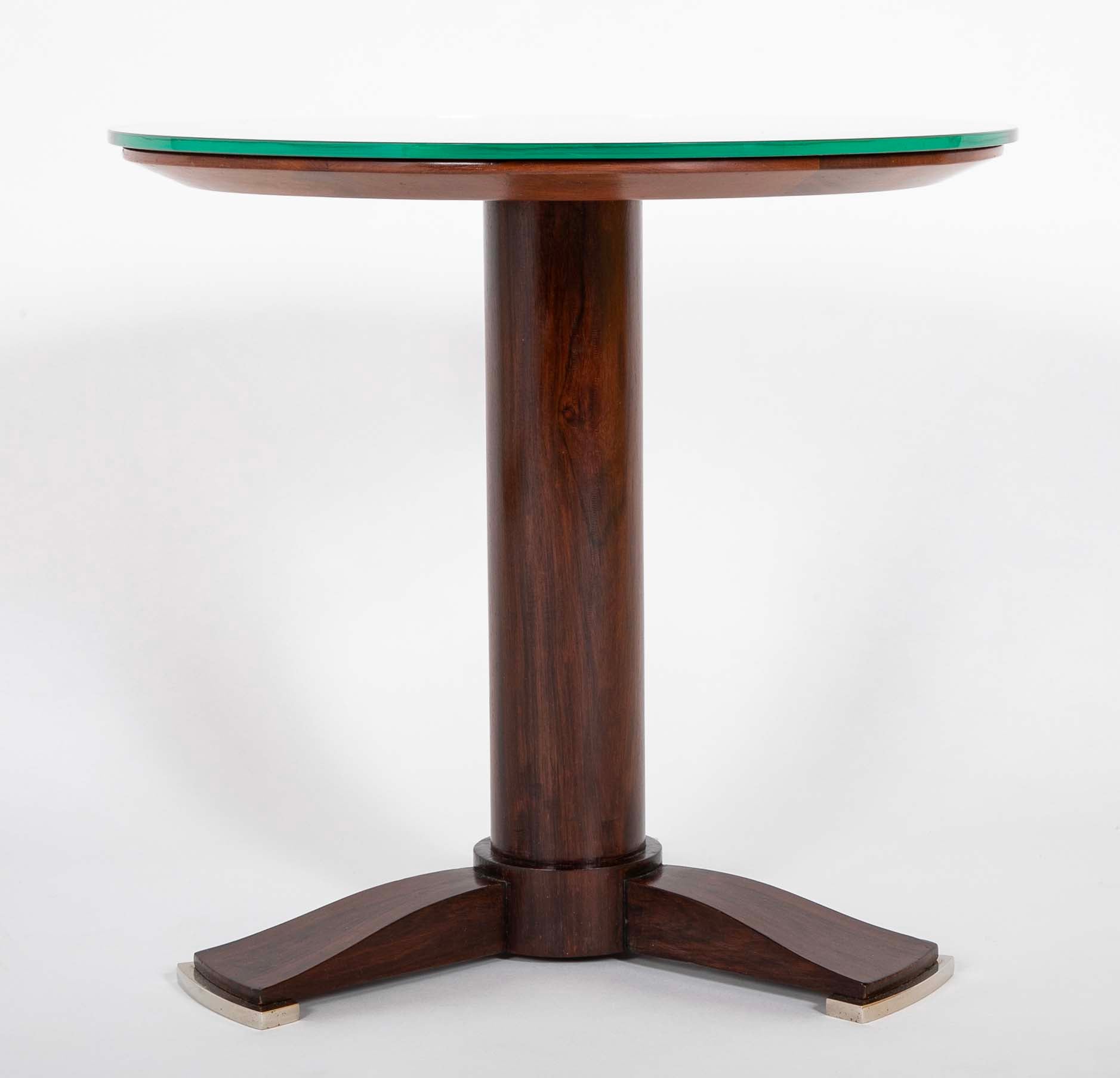 Pair of Round Mirror Top Tables Attributed to Jules Leleu