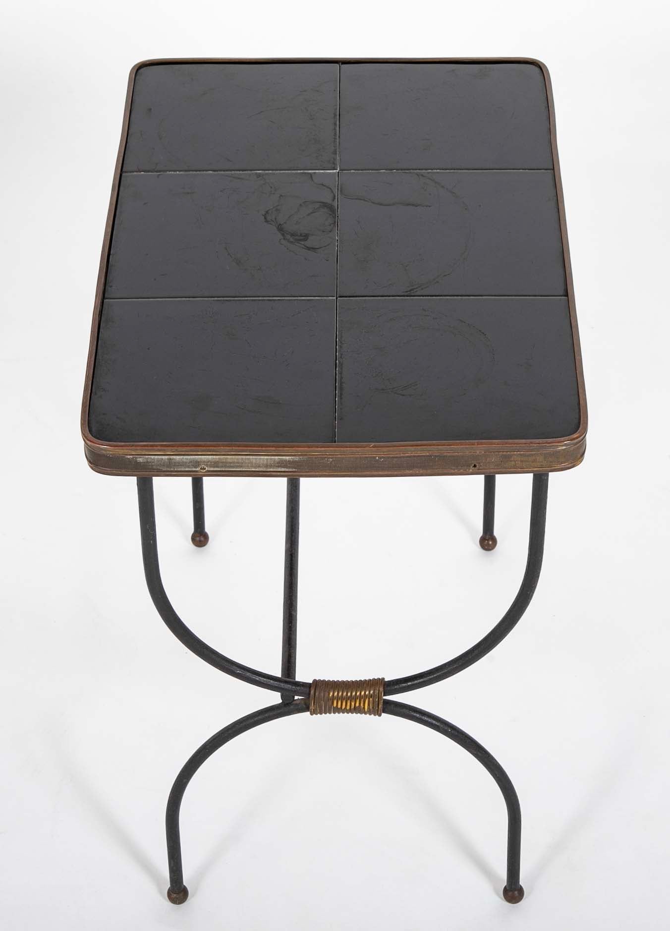 Two Nesting Tables in Curule Formed Metal by Jacques Adnet