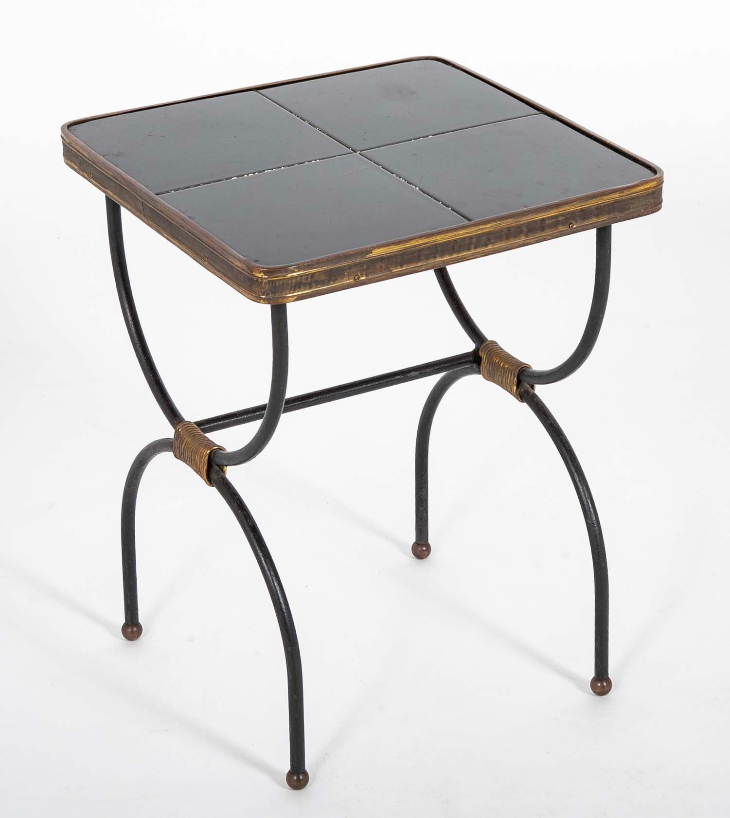 Two Nesting Tables in Curule Formed Metal by Jacques Adnet
