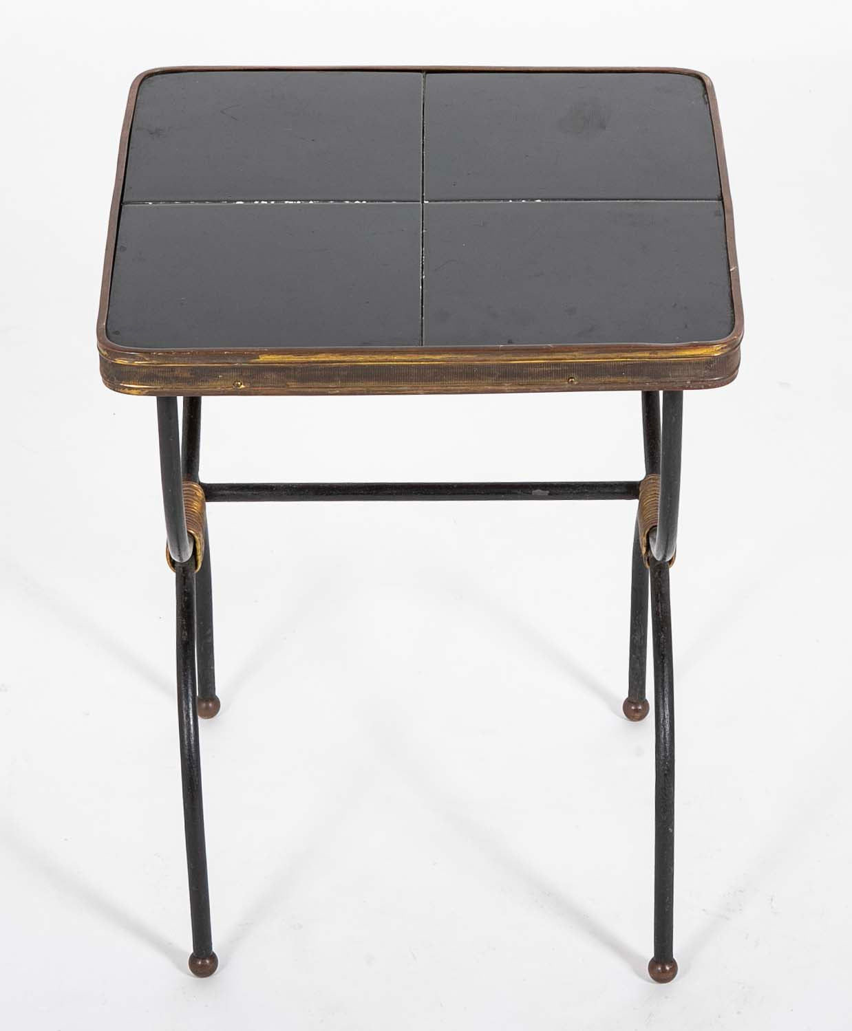 Two Nesting Tables in Curule Formed Metal by Jacques Adnet