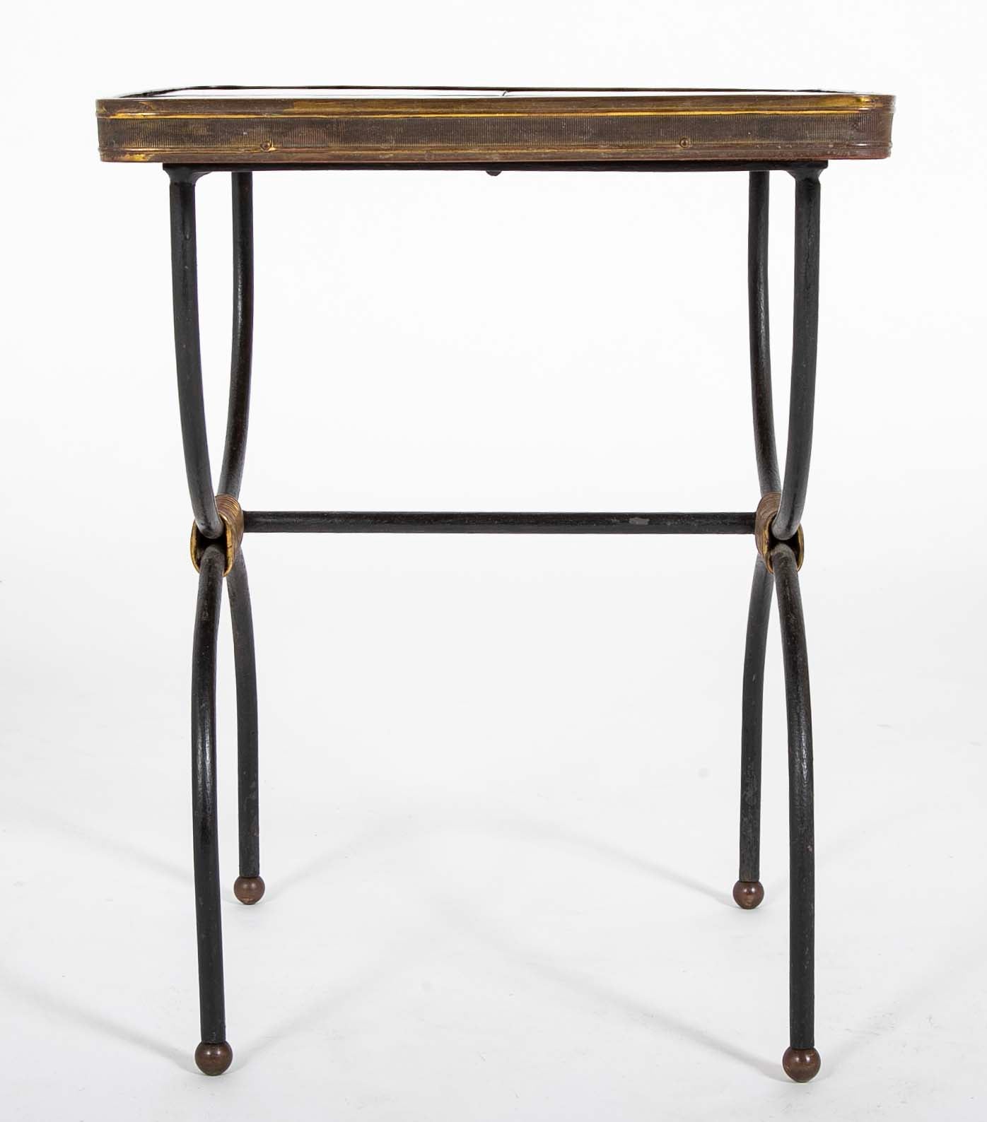 Two Nesting Tables in Curule Formed Metal by Jacques Adnet