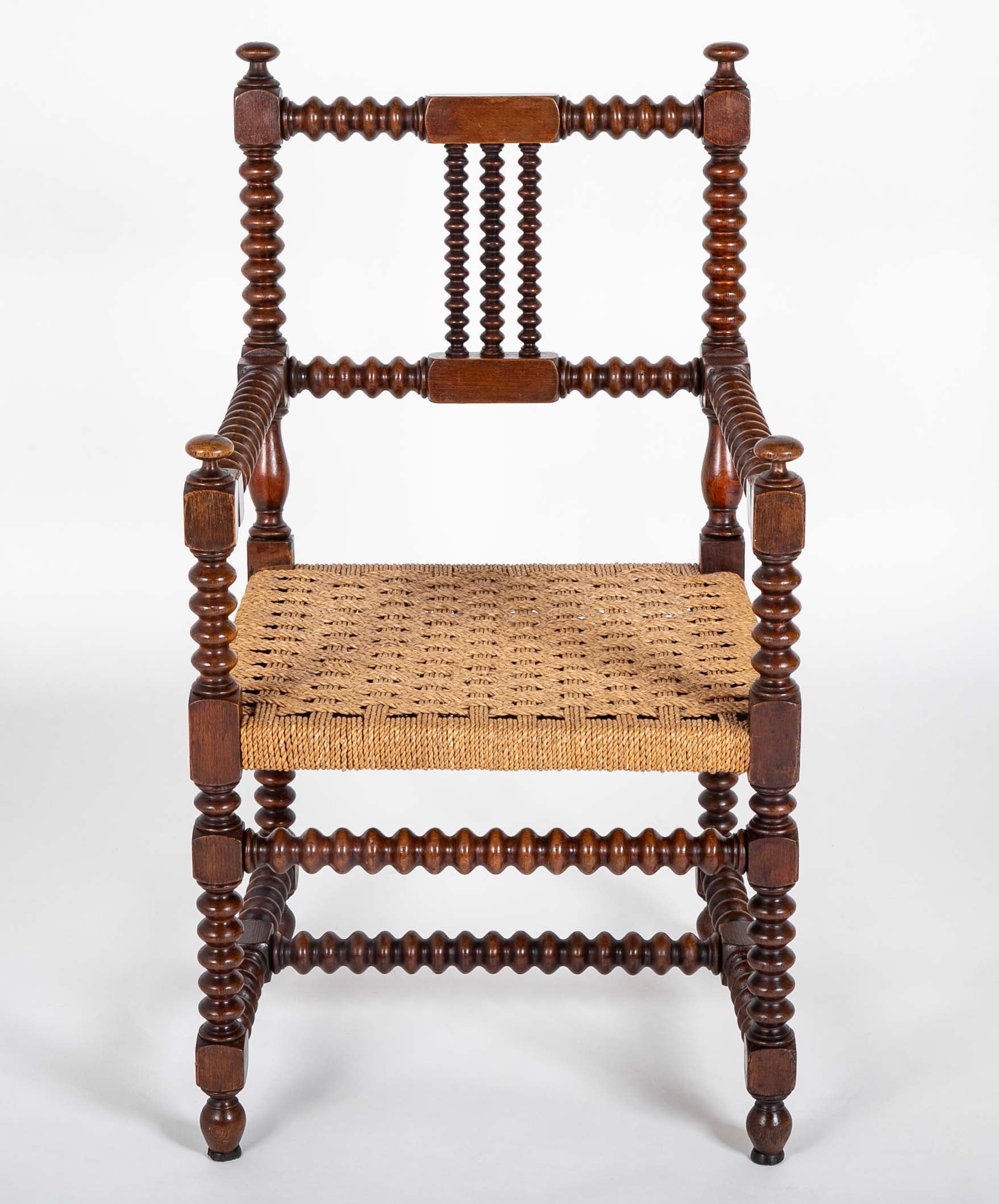 Pair of Turned Wood Arm Chairs In The Manner of Charles Du