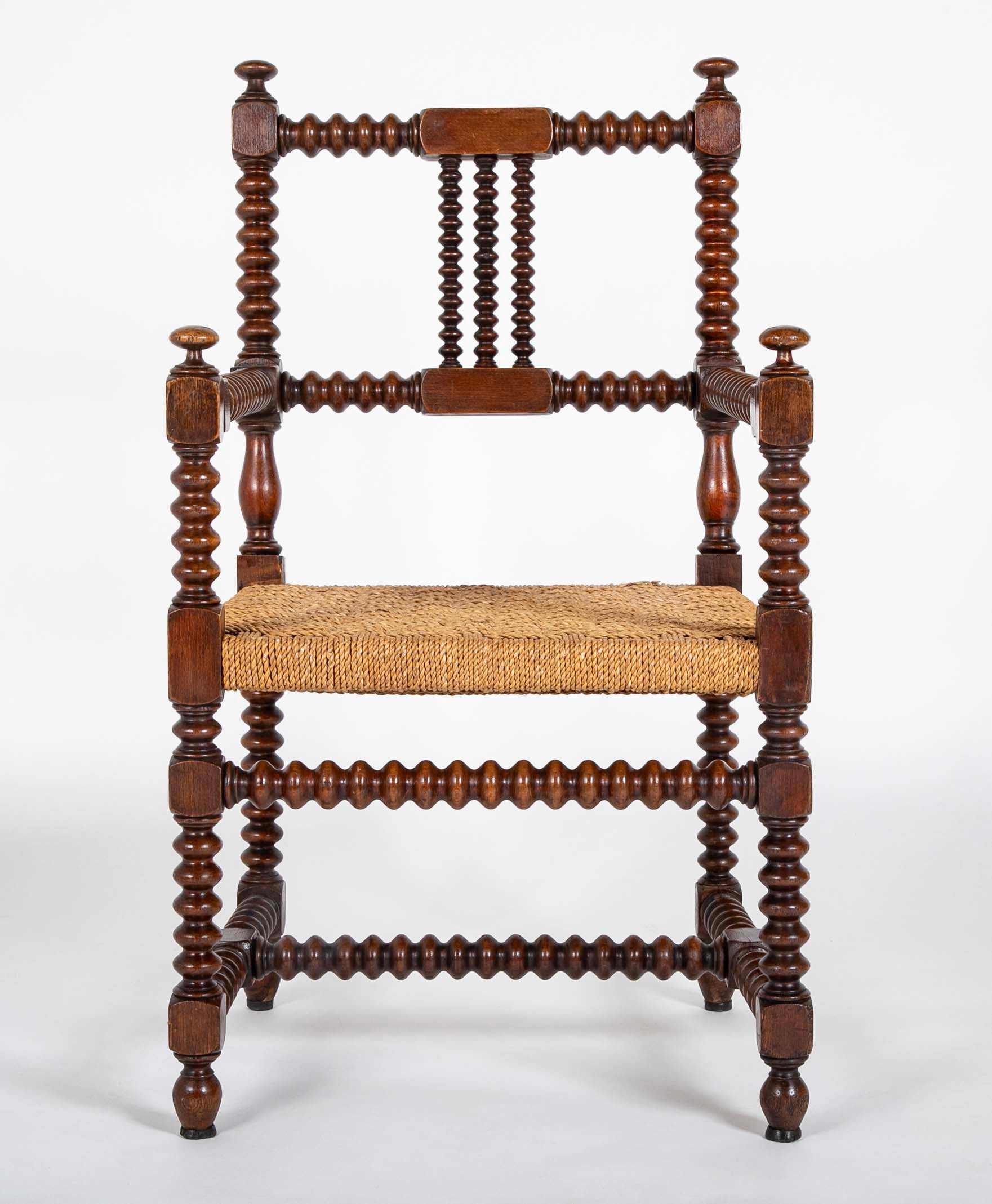 Pair of Turned Wood Arm Chairs In The Manner of Charles Du