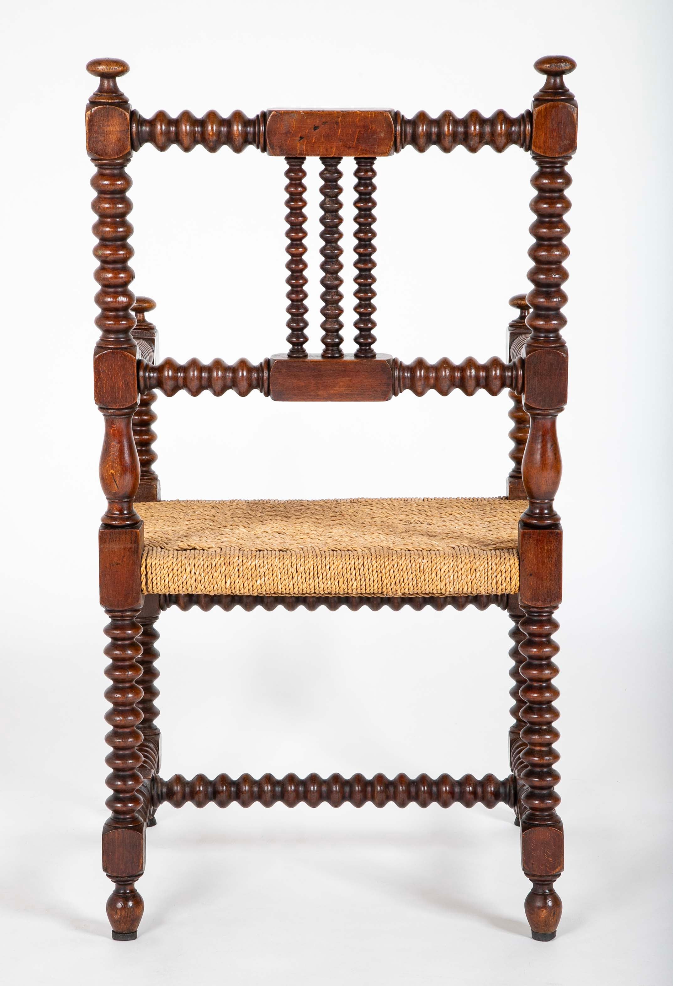 Pair of Turned Wood Arm Chairs In The Manner of Charles Du