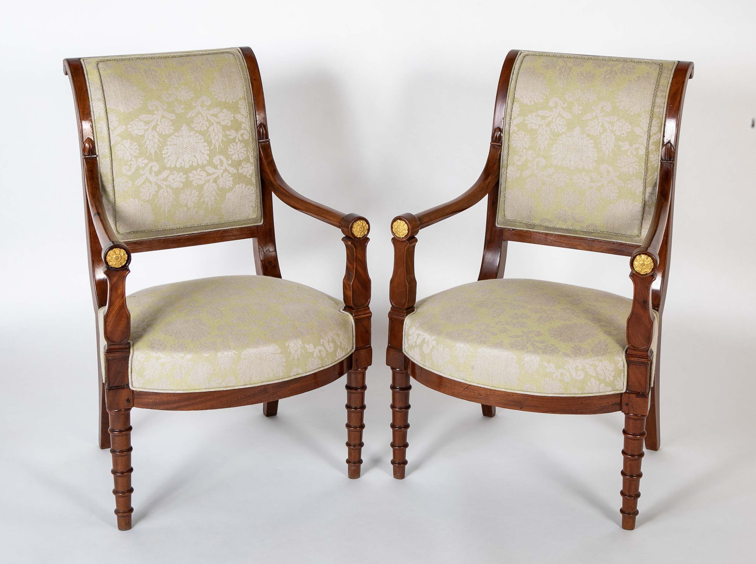 Pair of French Mahogany Frame Armchairs Attributed to Jean-Baptiste Demay