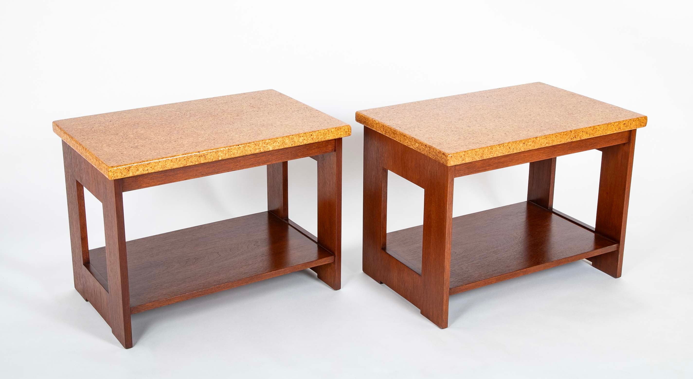 Pair of Mid-Century Cork Clad Top Side Tables by Paul Frankl