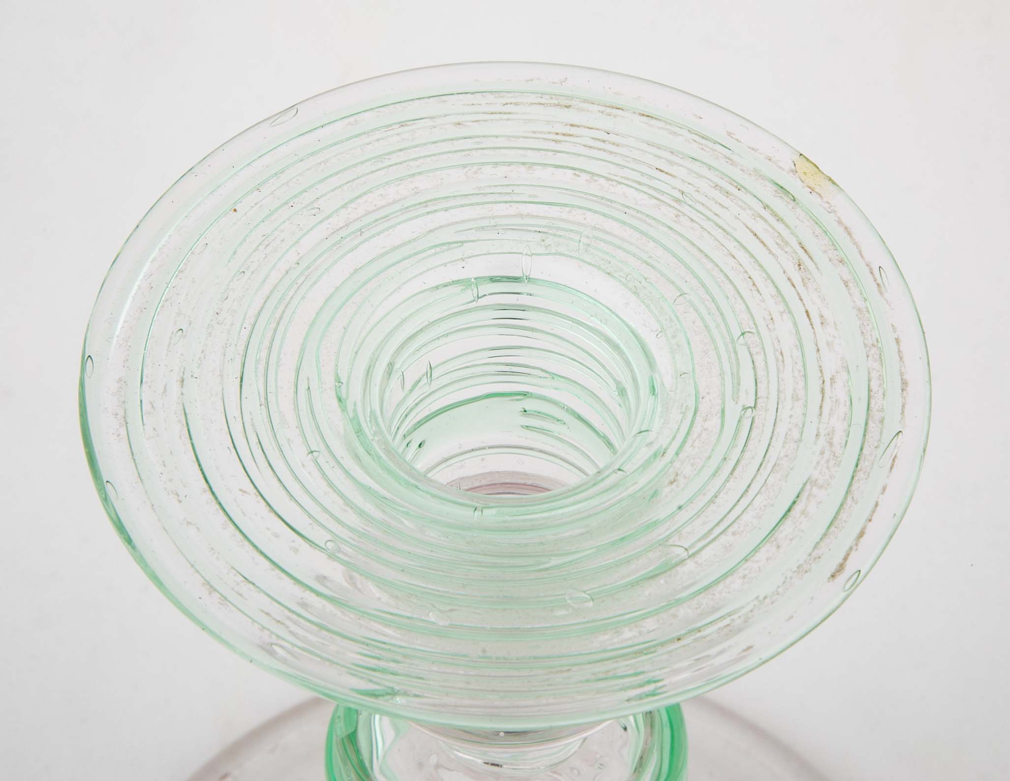 Pair of Green Threaded Glass Candlesticks by Steuben/H.C Frey & Co.