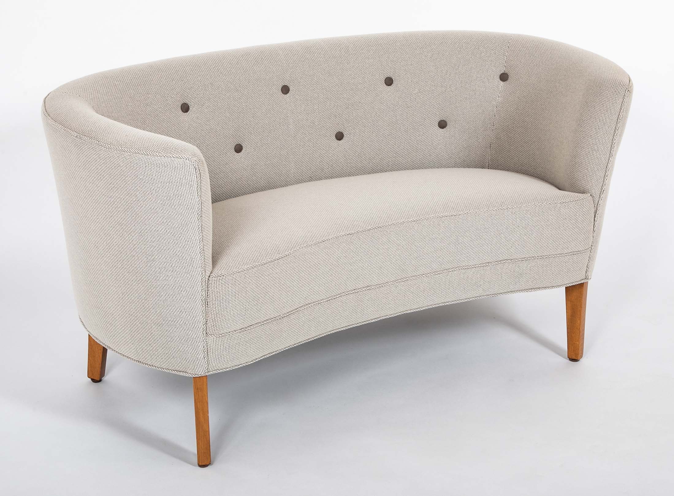 Pair of Mid-Century Danish Upholstered Loveseats on Stained Beech Legs