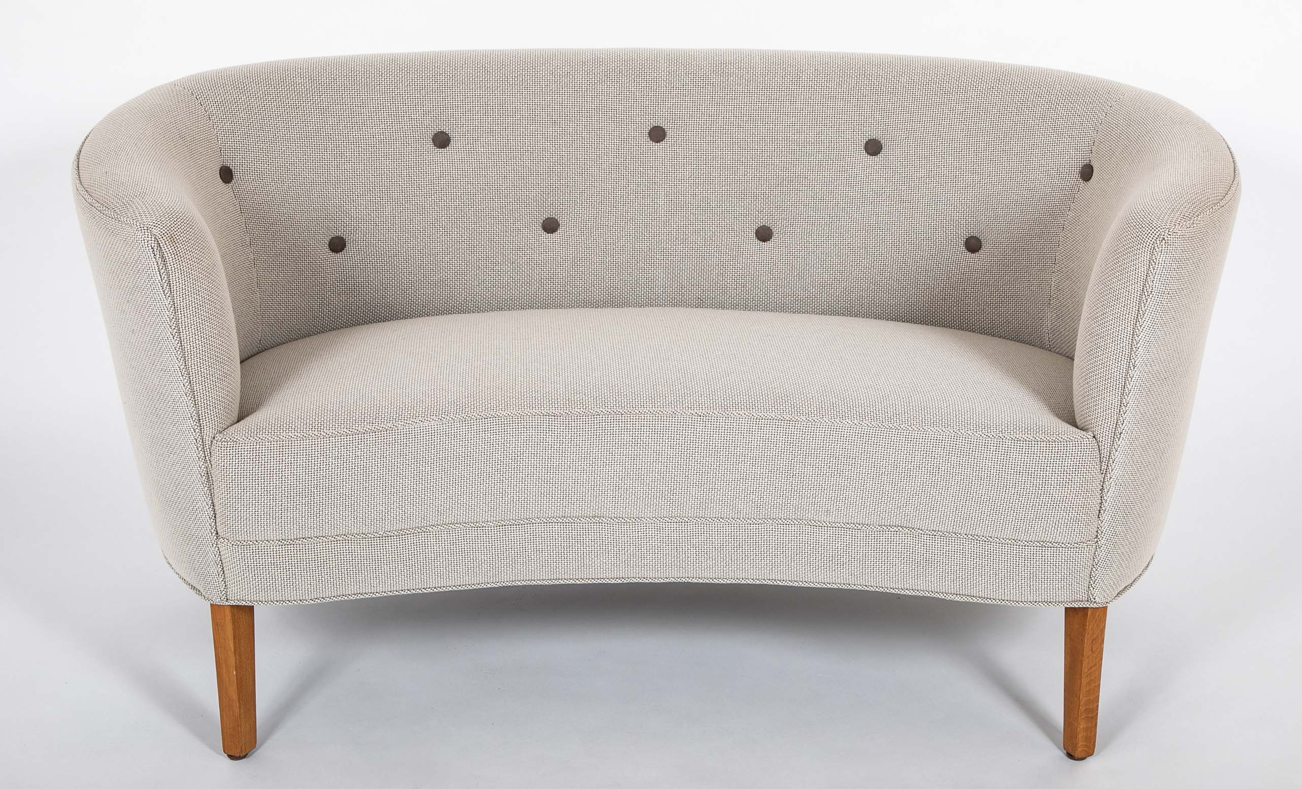 Pair of Mid-Century Danish Upholstered Loveseats on Stained Beech Legs