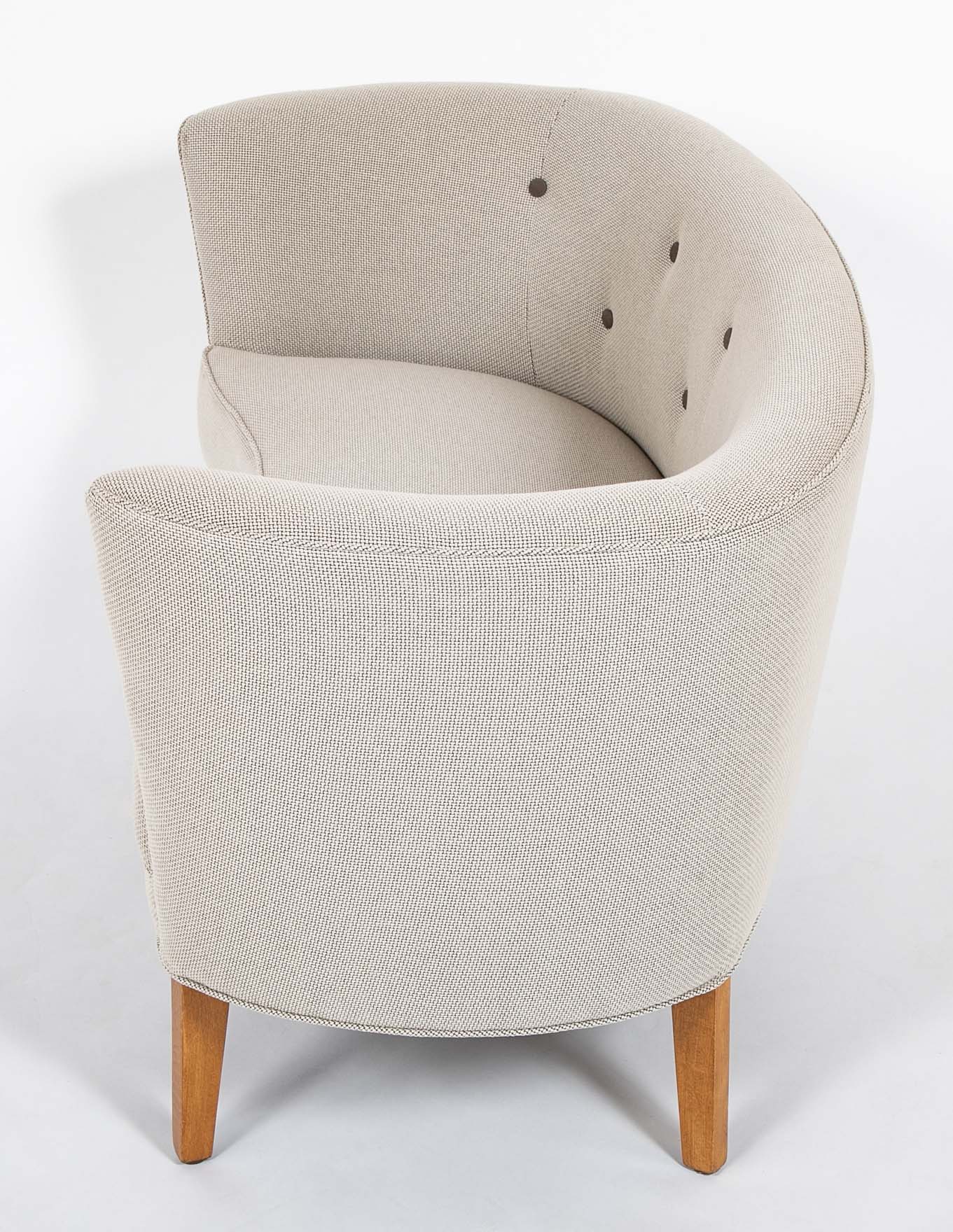 Pair of Mid-Century Danish Upholstered Loveseats on Stained Beech Legs