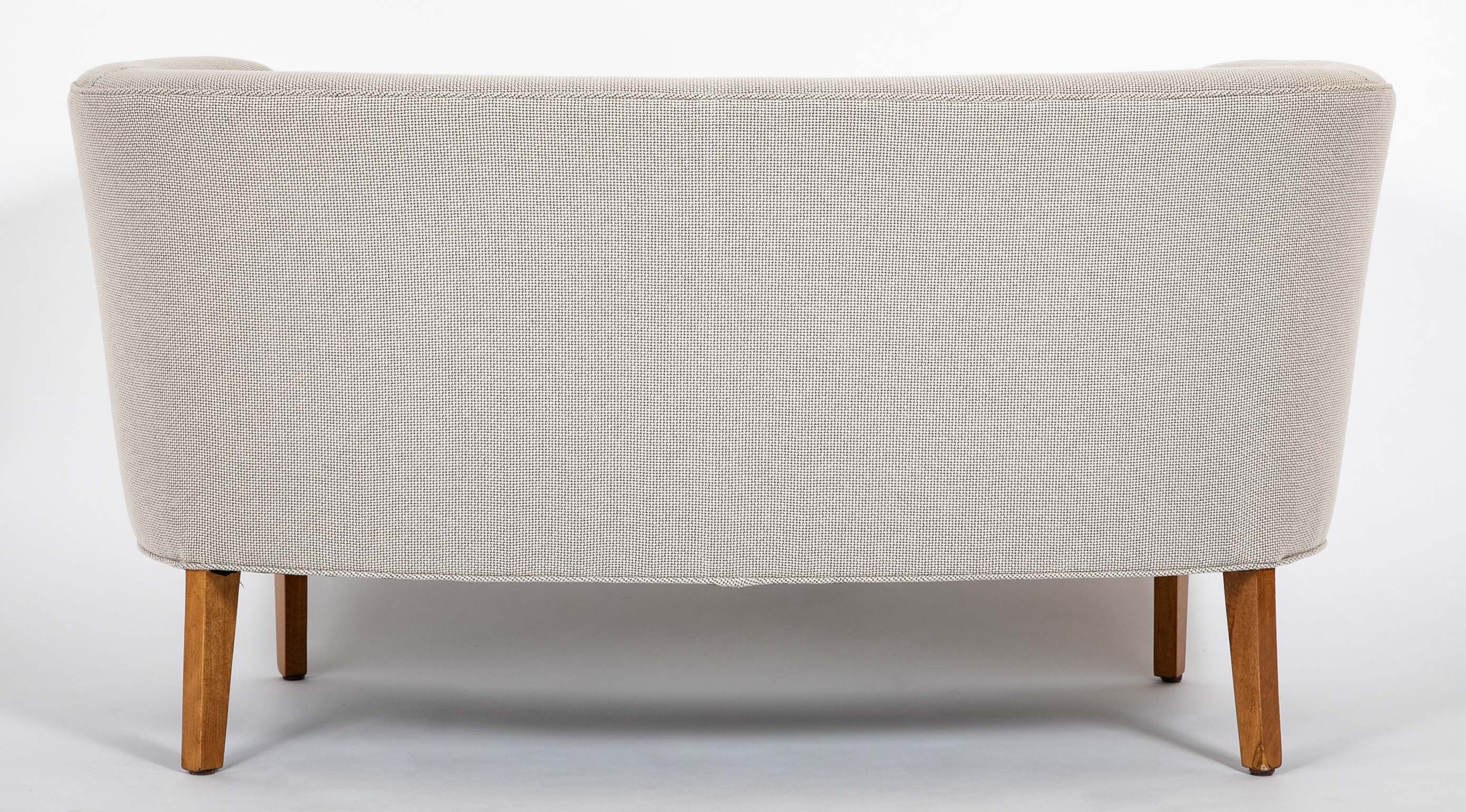 Pair of Mid-Century Danish Upholstered Loveseats on Stained Beech Legs