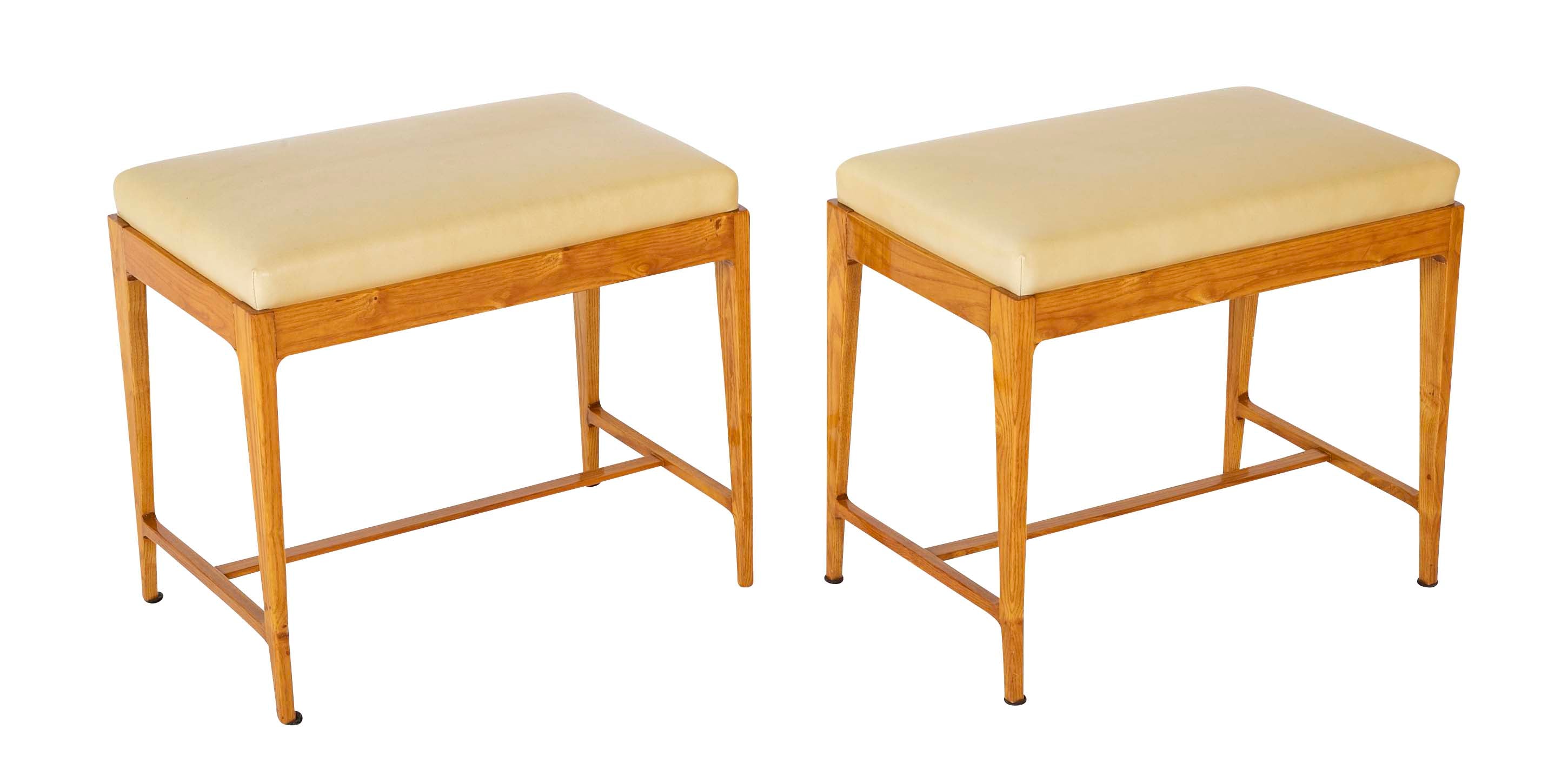 Pair of Ash and Leather Tabourets / Benches Attributed to Gio Ponti