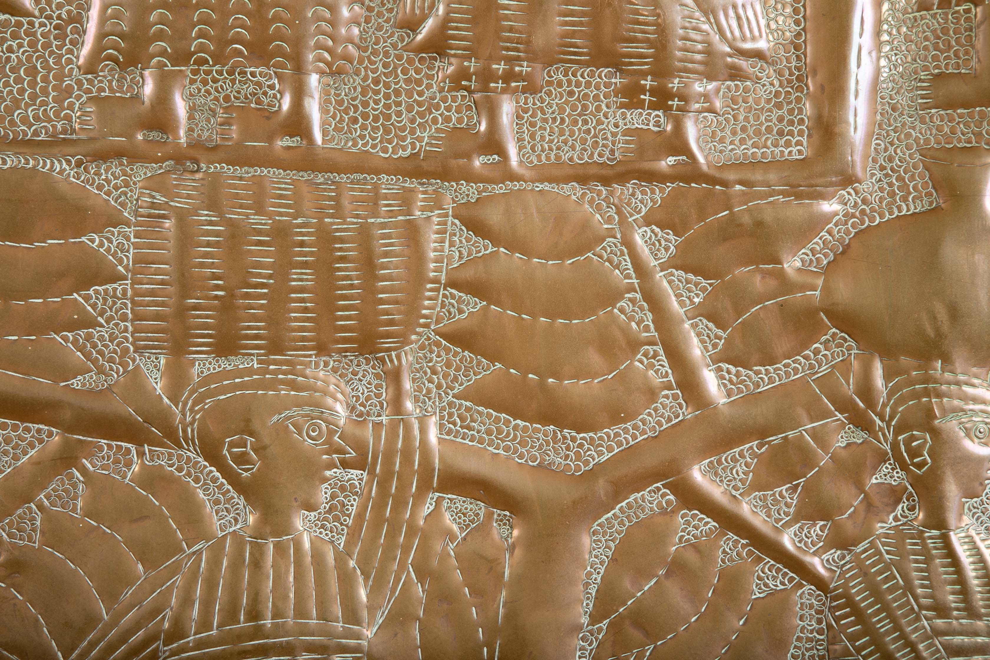 Repousse Copper "Osogbo Panel" by Nigerian Artist Asiru Olatunde