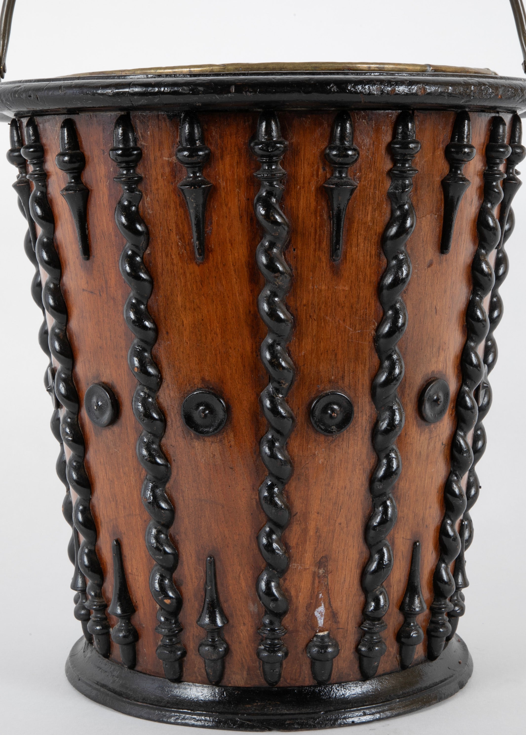 Mahogany and Ebonized Wood Continental Lined Peat Bucket