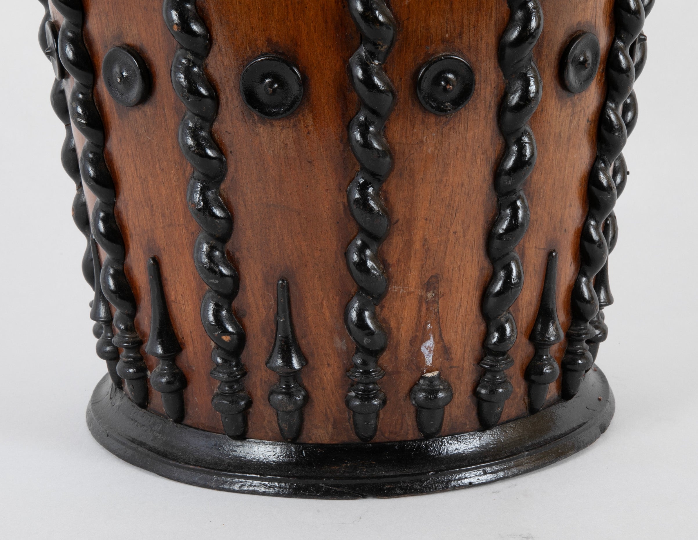 Mahogany and Ebonized Wood Continental Lined Peat Bucket