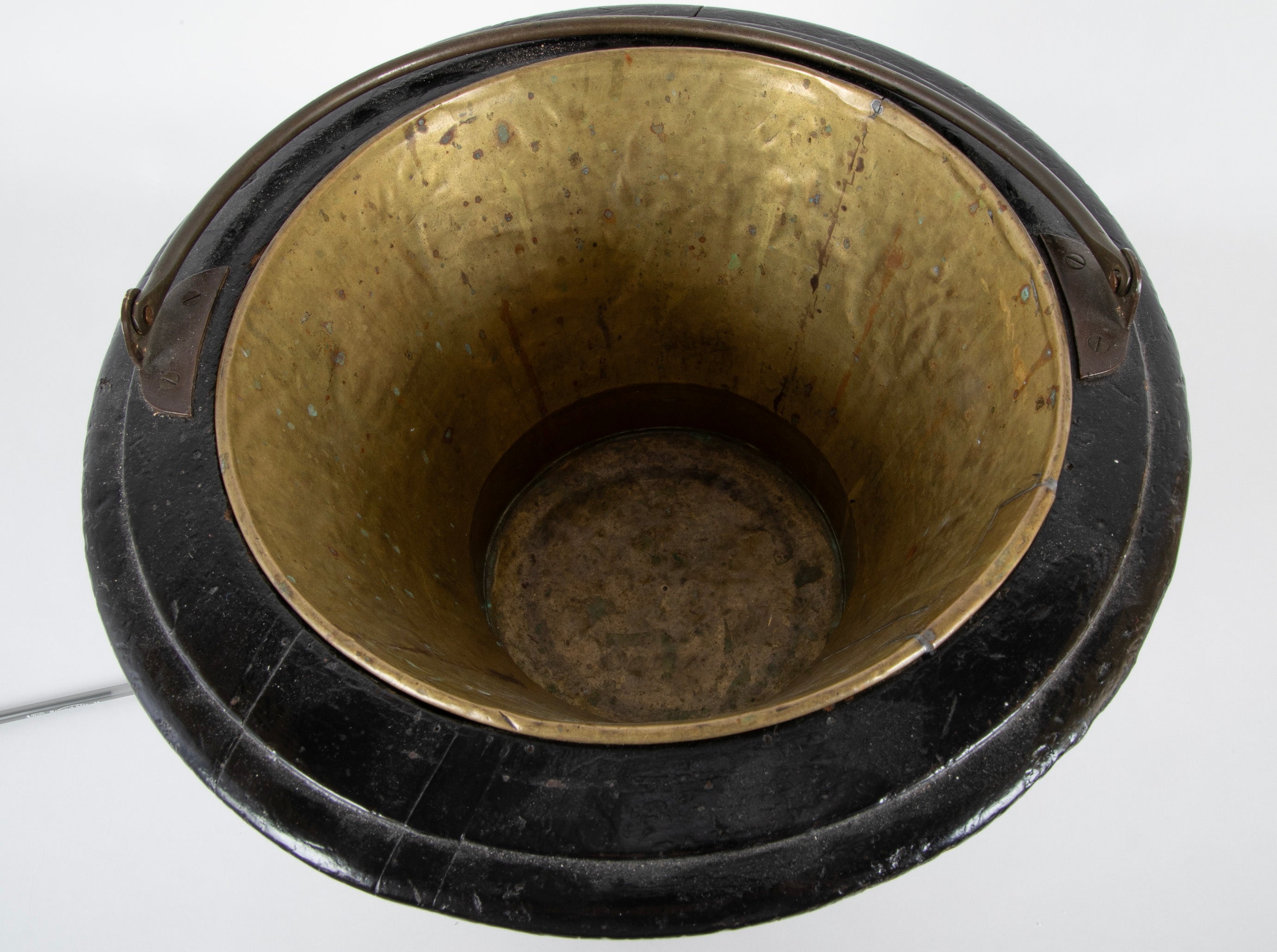 Mahogany and Ebonized Wood Continental Lined Peat Bucket