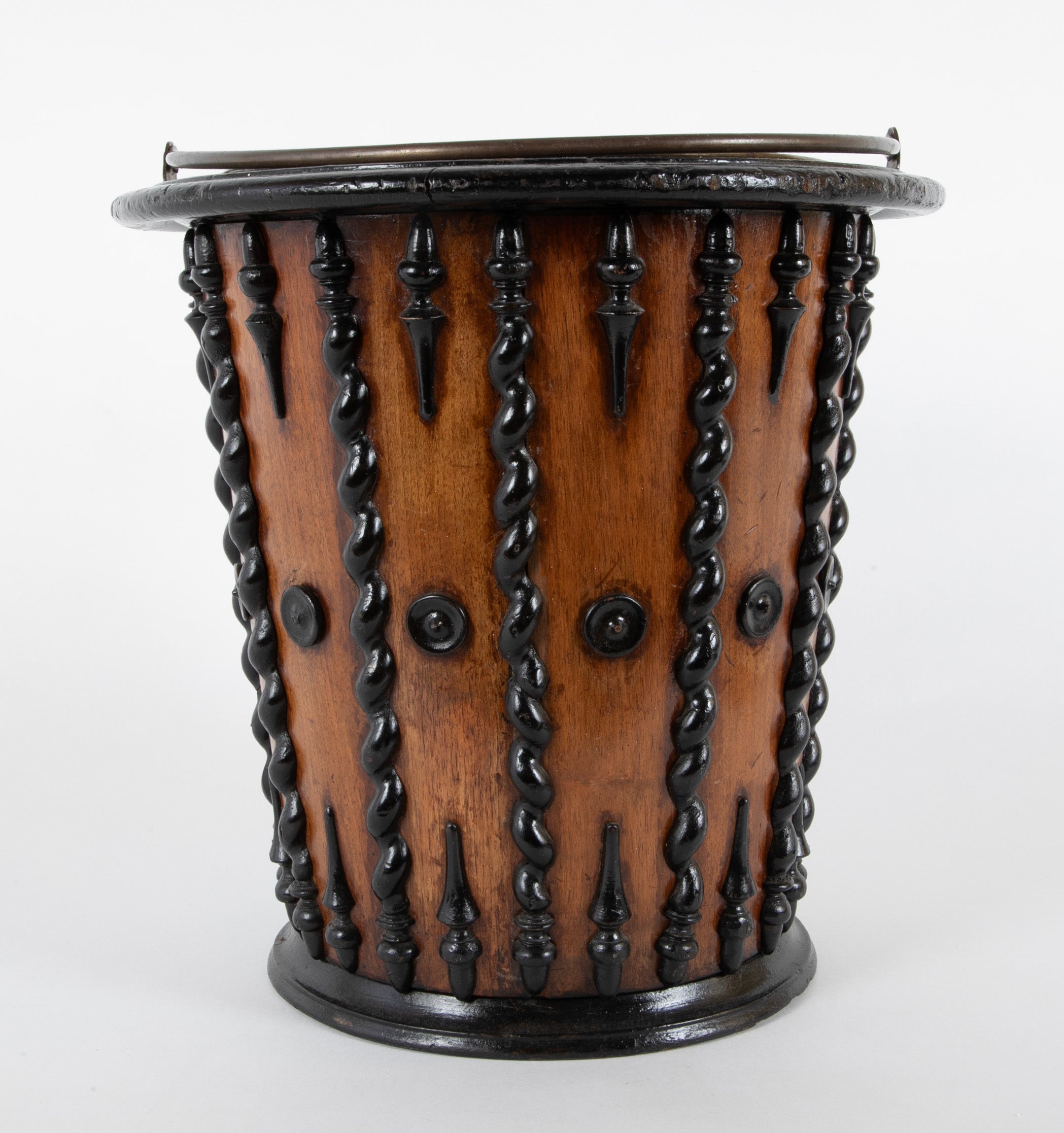 Mahogany and Ebonized Wood Continental Lined Peat Bucket