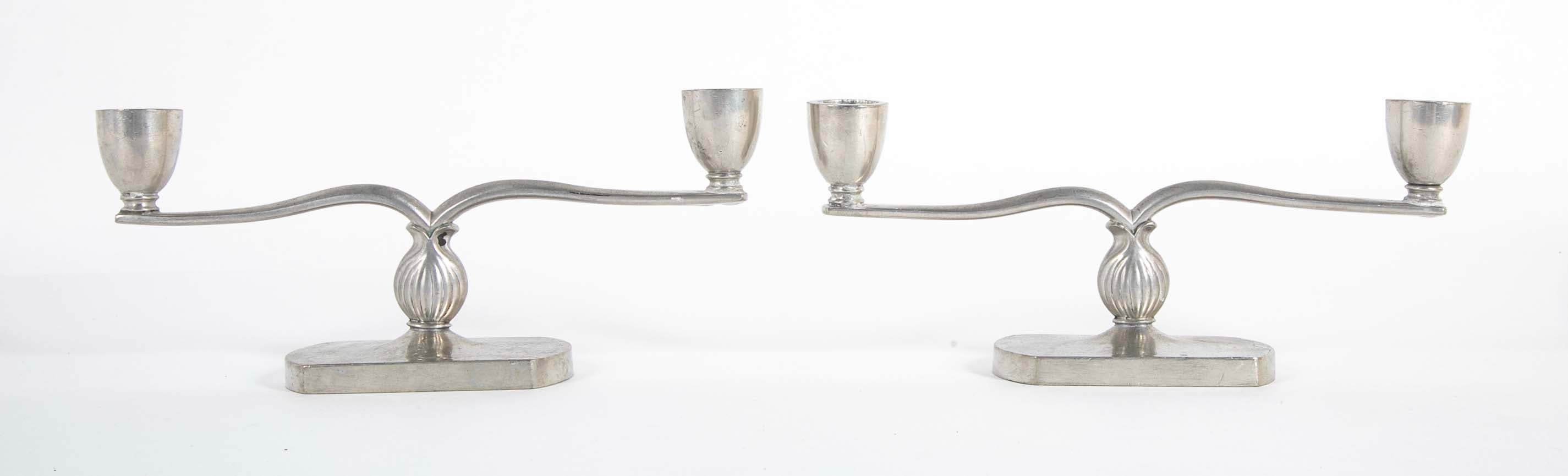 Just Andersen Pair of Two Arm Pewter Candlesticks