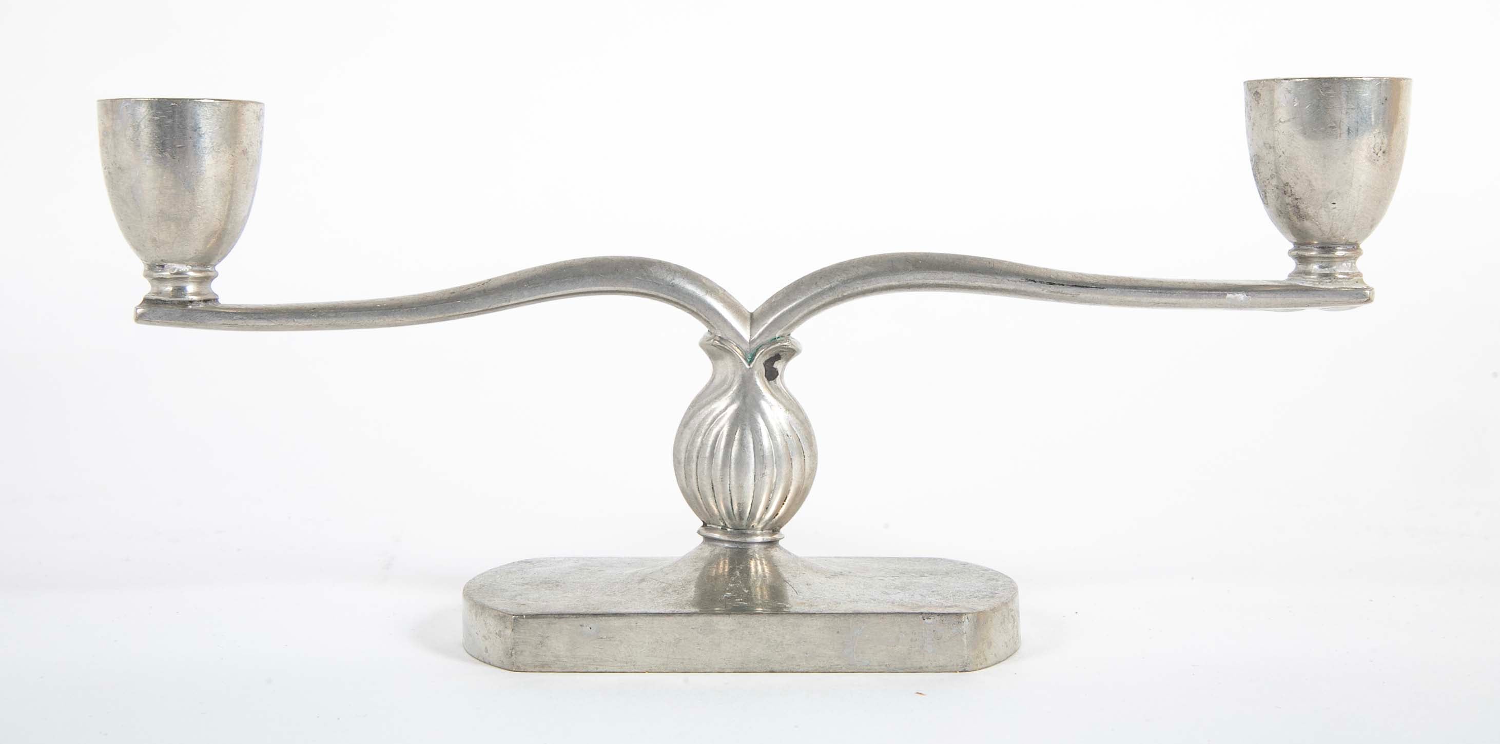 Just Andersen Pair of Two Arm Pewter Candlesticks