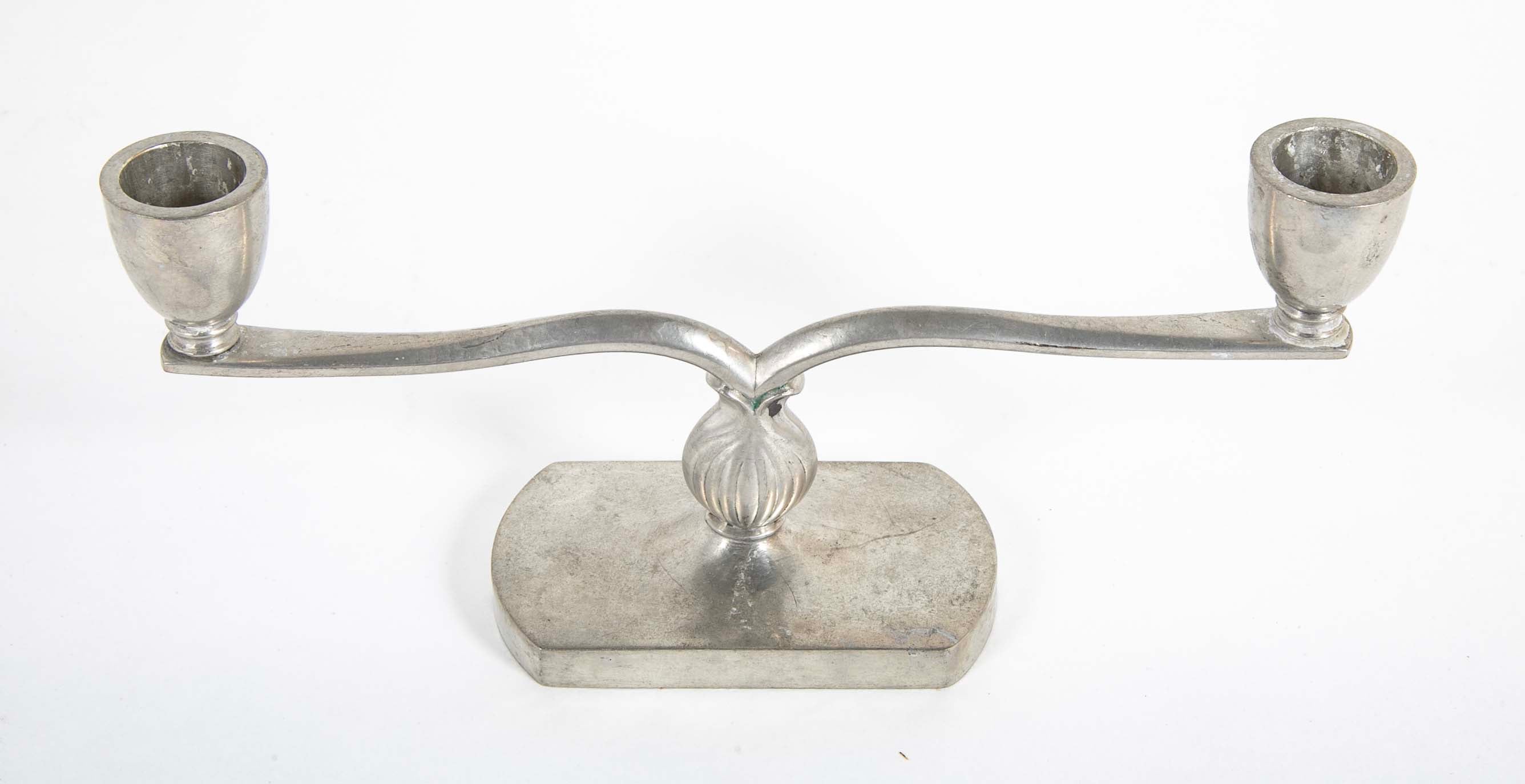 Just Andersen Pair of Two Arm Pewter Candlesticks