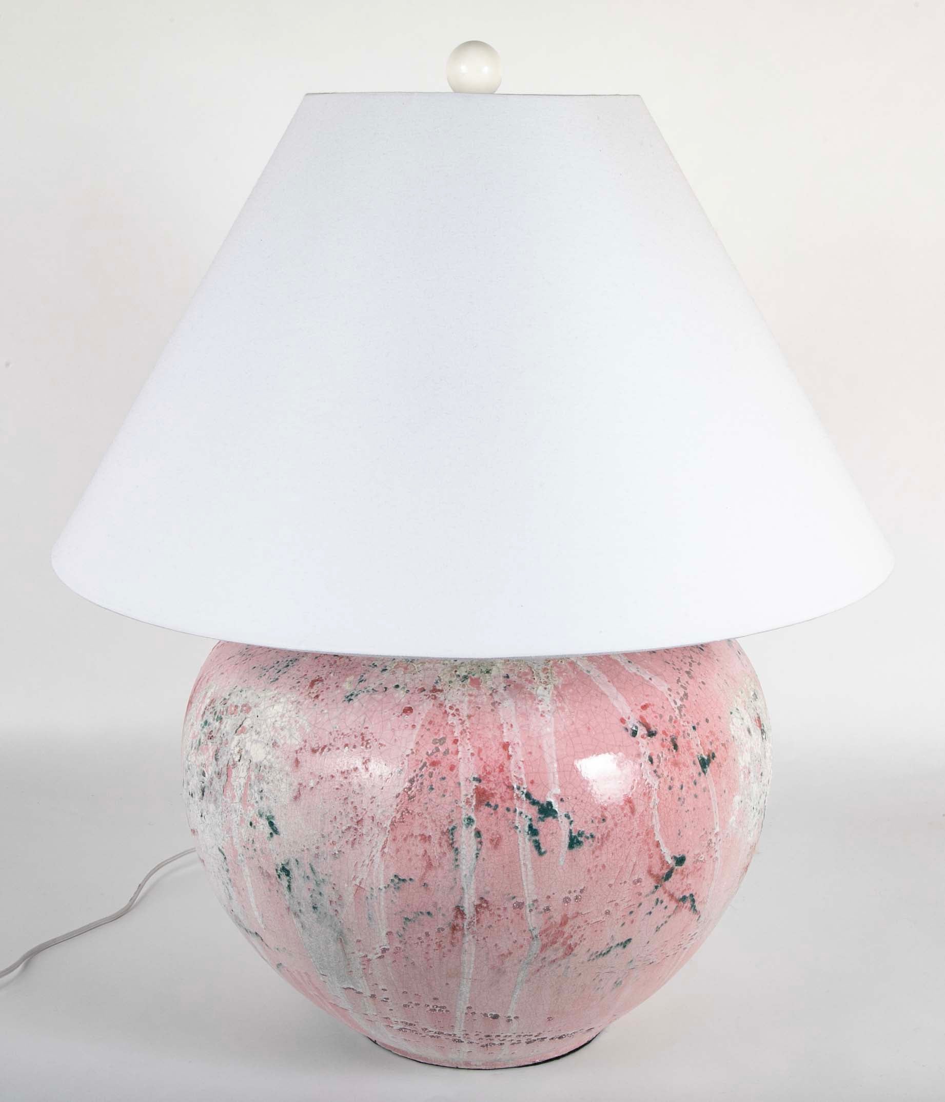 Large Variegated Pink Glazed Ceramic Lamp