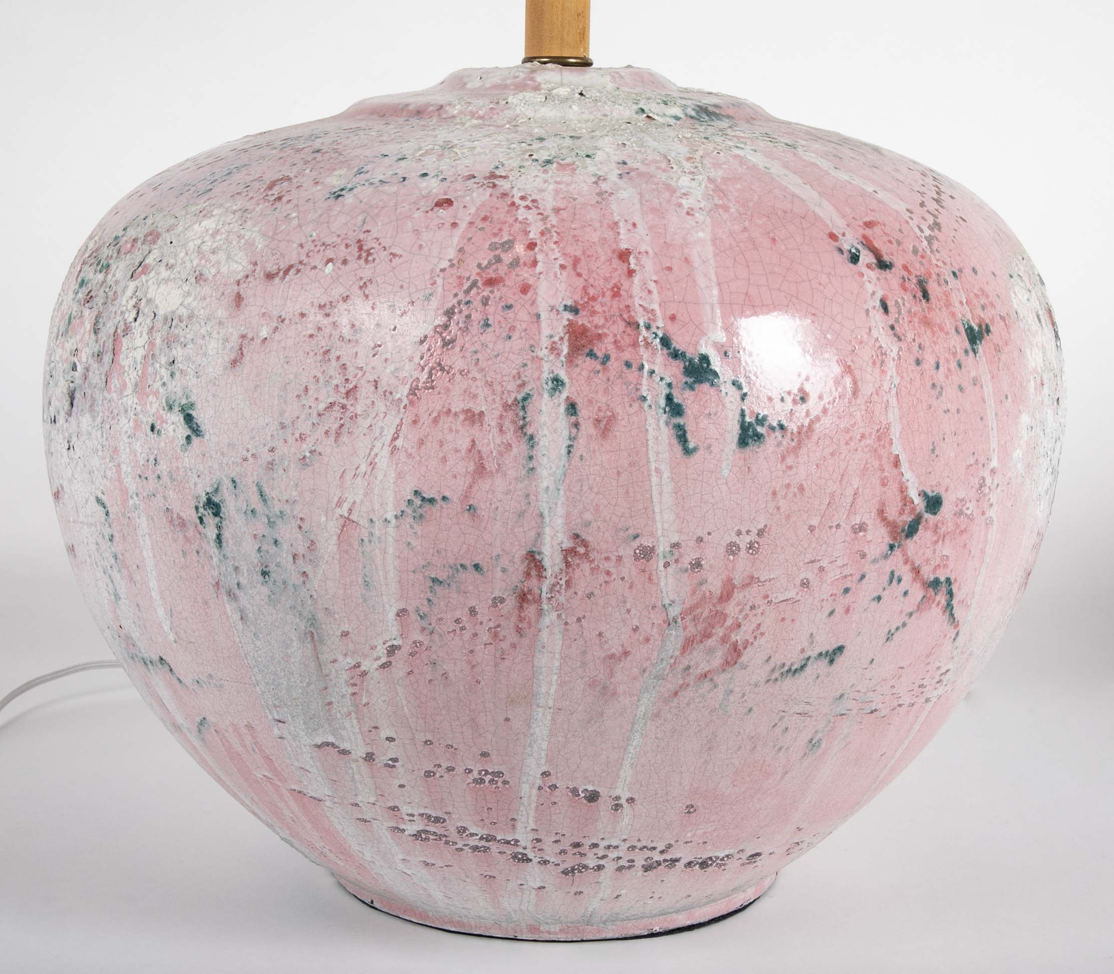 Large Variegated Pink Glazed Ceramic Lamp
