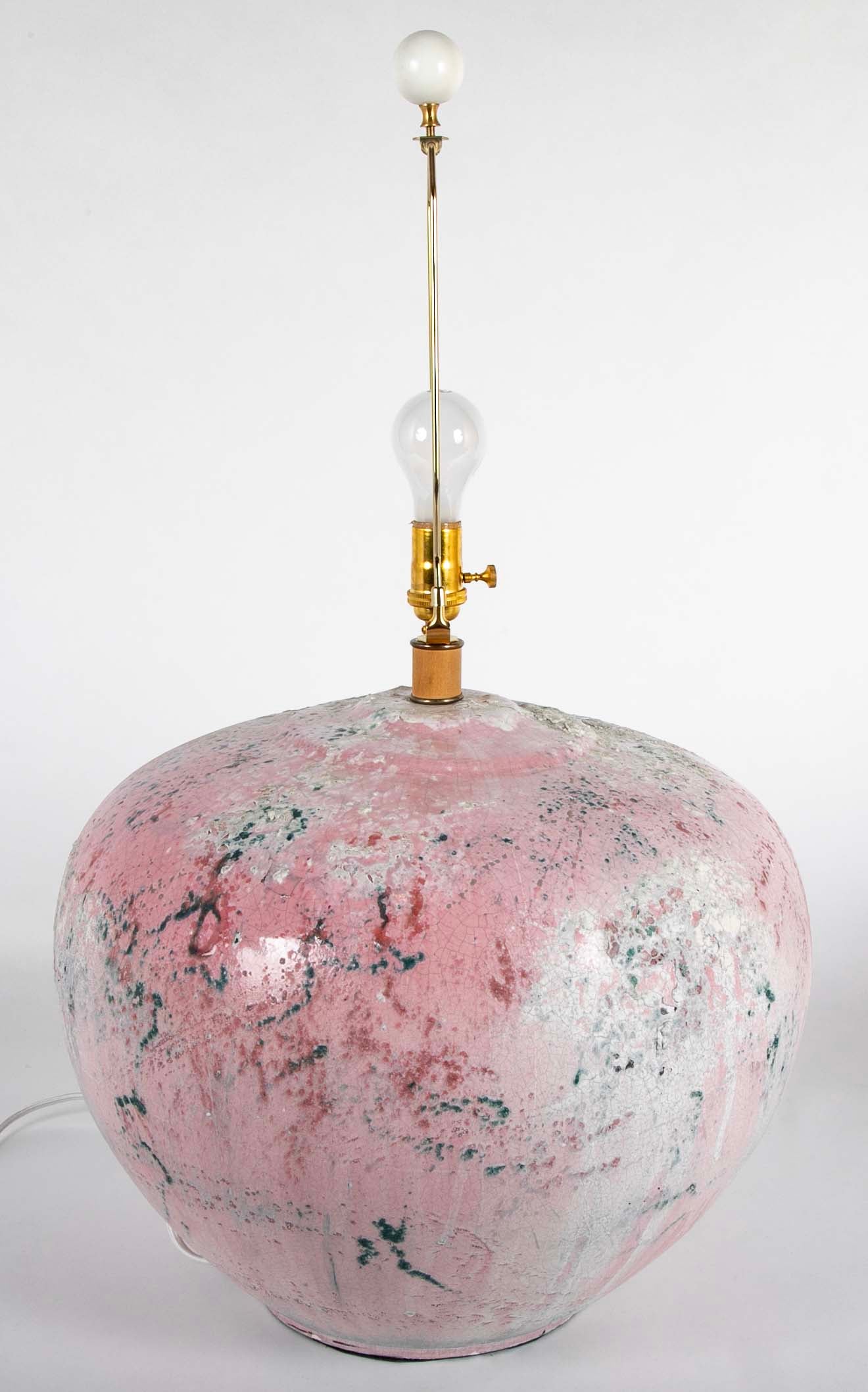 Large Variegated Pink Glazed Ceramic Lamp