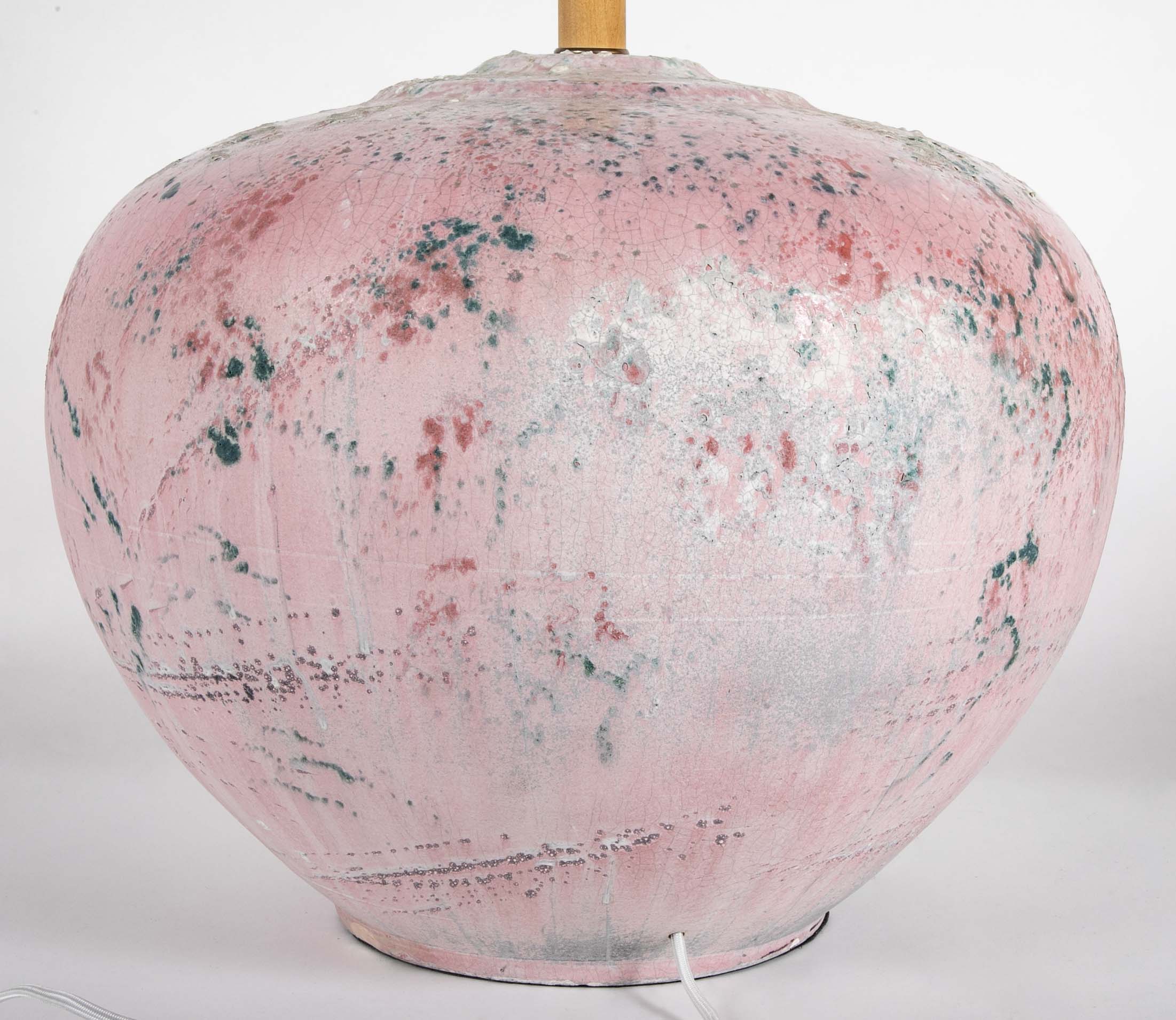Large Variegated Pink Glazed Ceramic Lamp