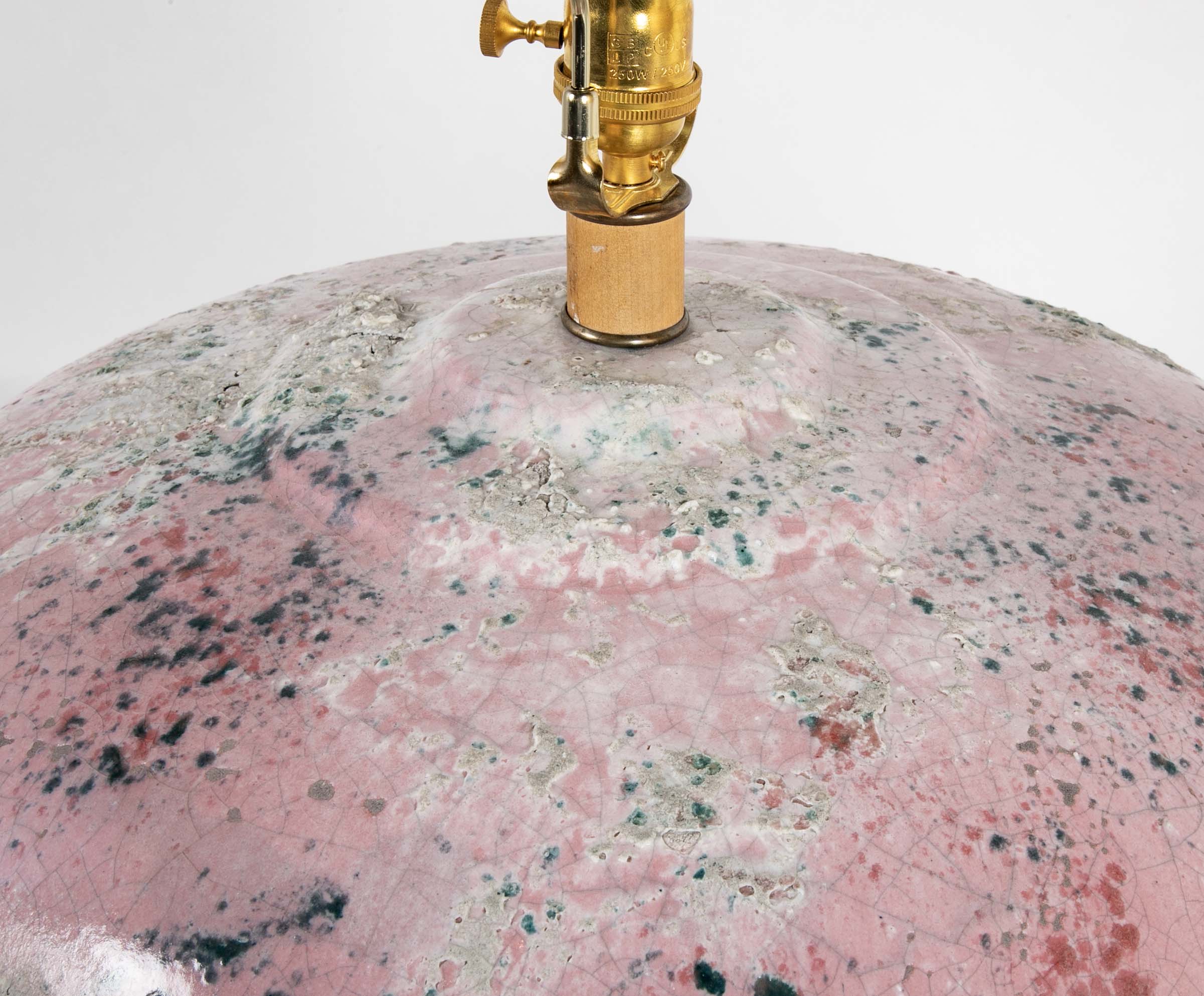 Large Variegated Pink Glazed Ceramic Lamp