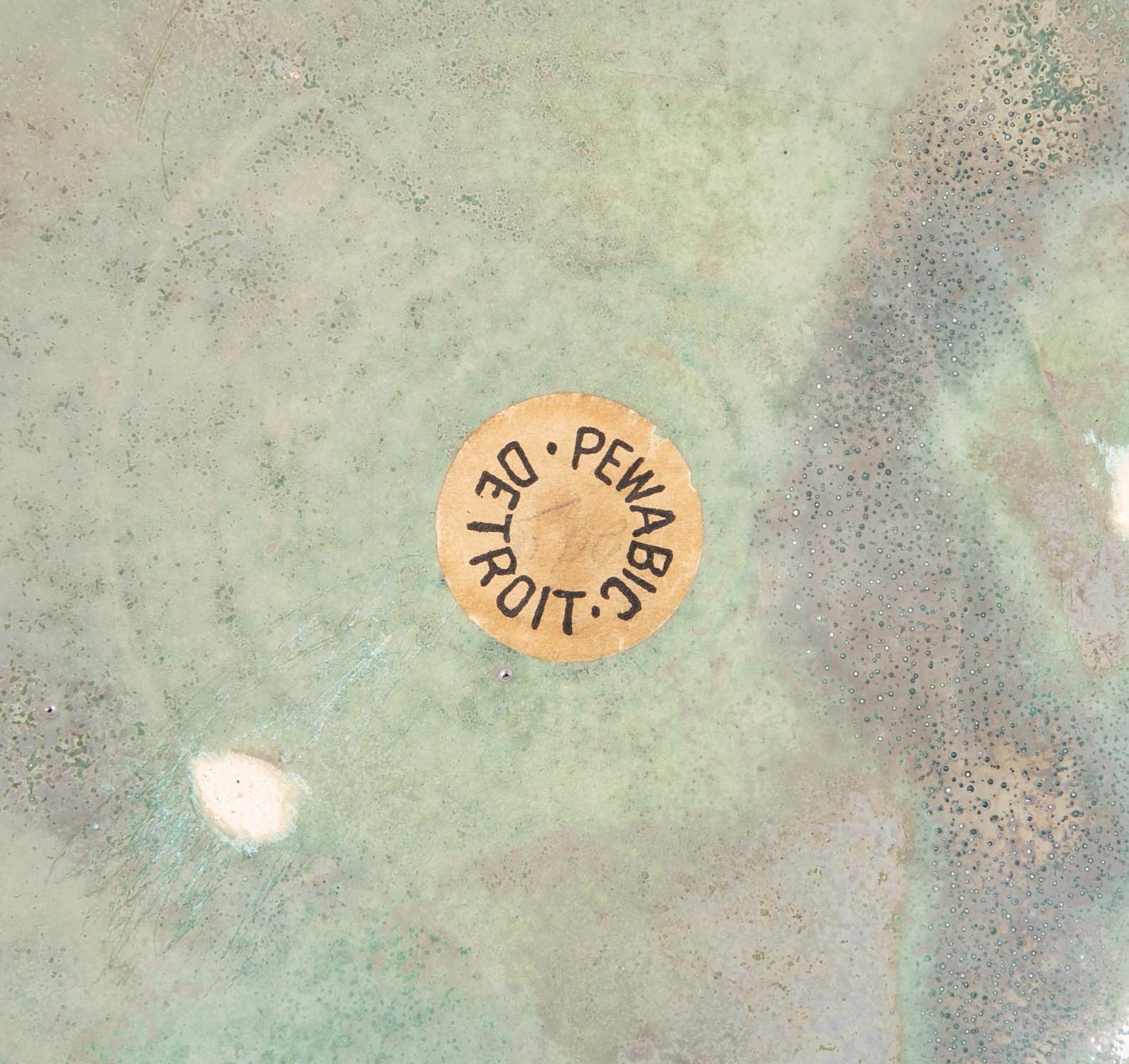 Pewabic Pottery Charger with Iridescent Aqua Glazed Rim