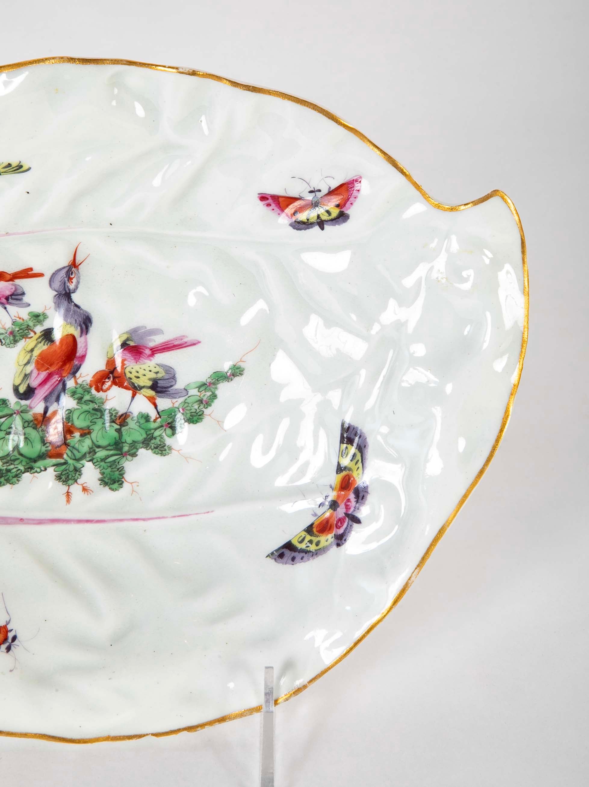 A Worcester Porcelain Lozenge Shape Dish Decorated with a Bird & Bugs