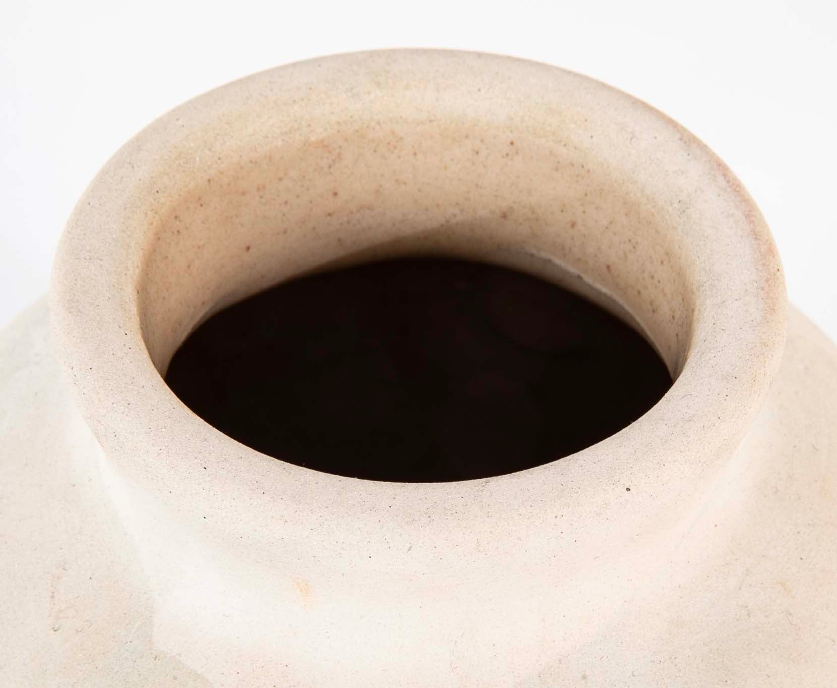 Nemadji Pottery Jar in Beige with Ochre and Blue Swirls