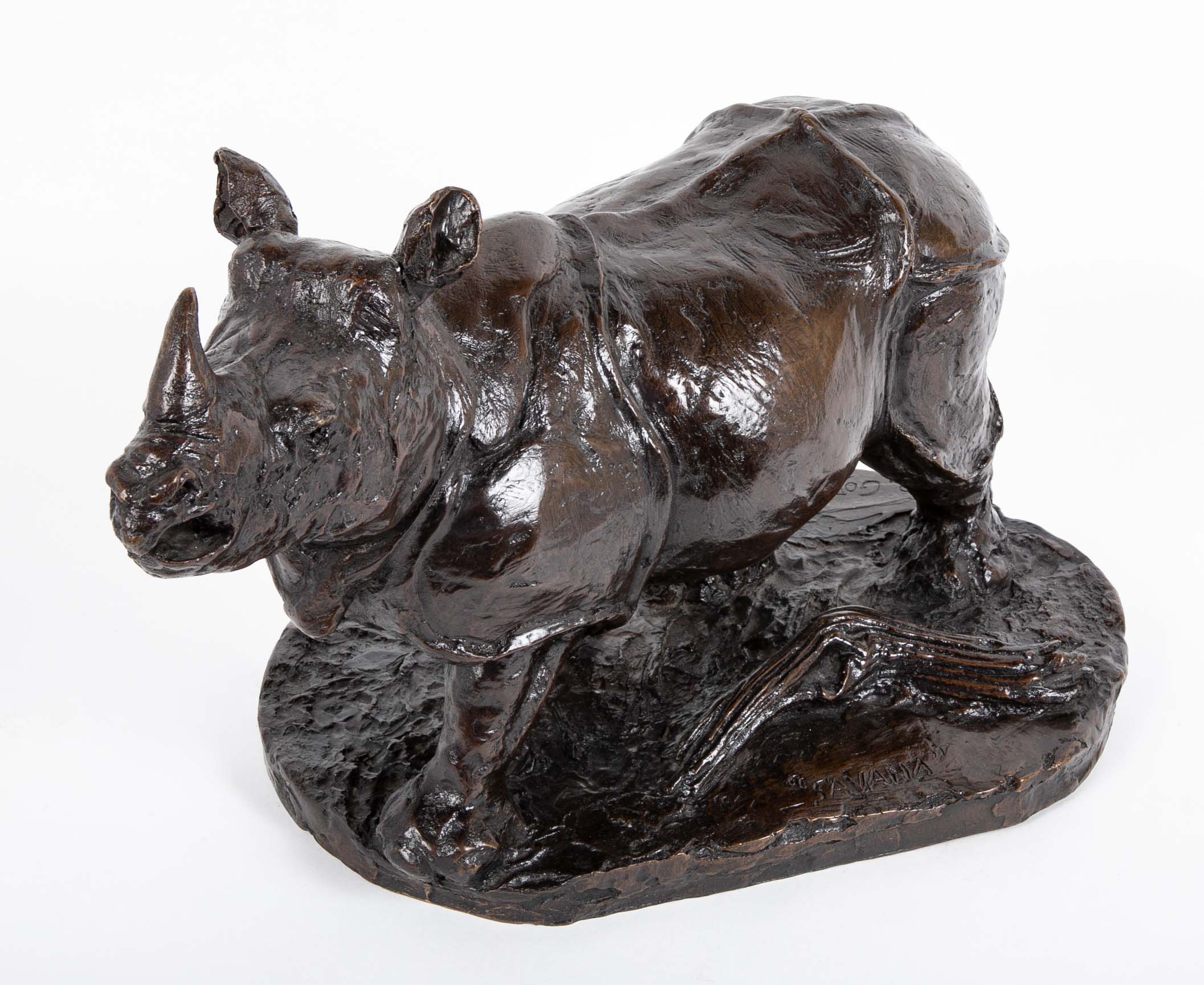 "Savana" Bronze Rhinoceros by French Sculptor Robert Godefroy