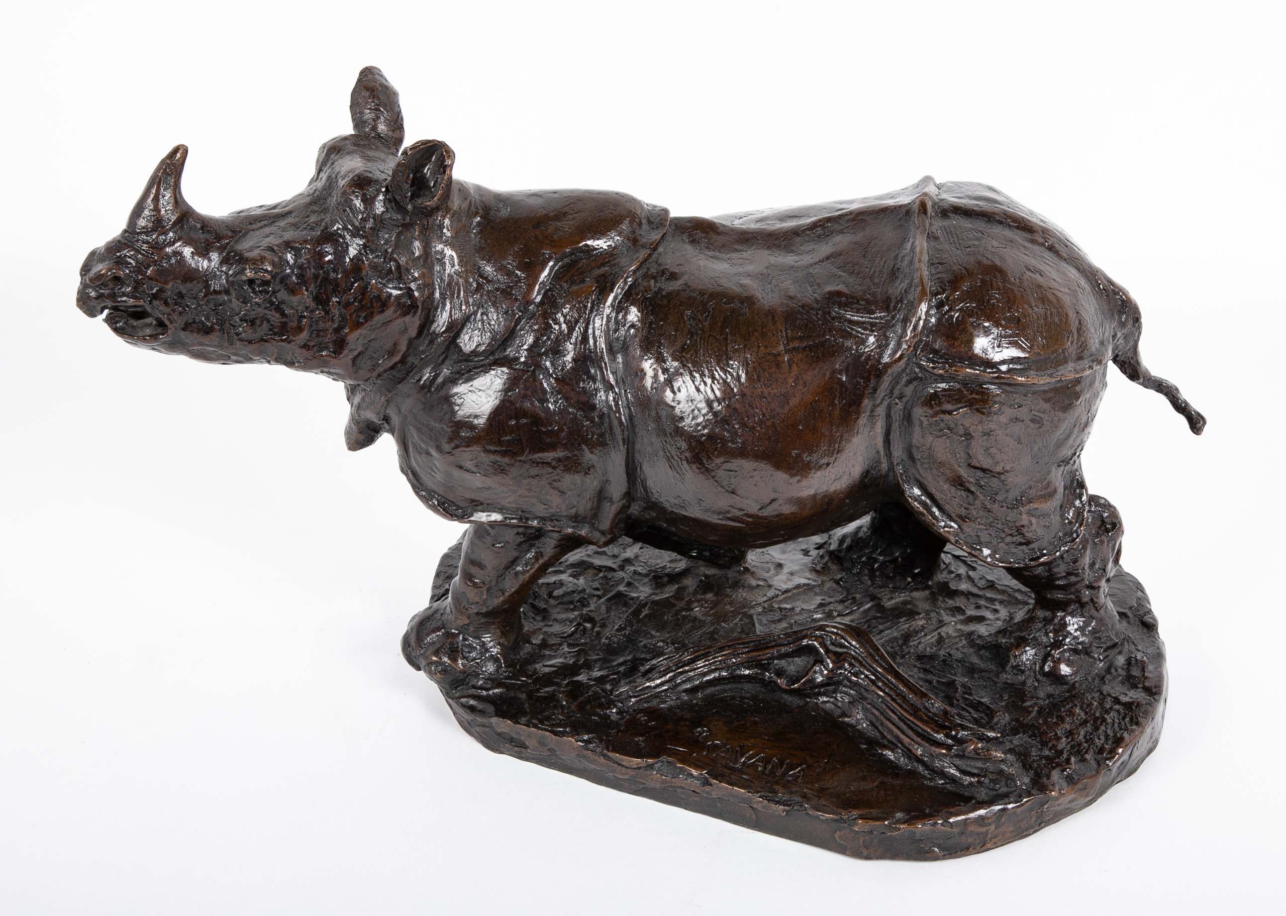 "Savana" Bronze Rhinoceros by French Sculptor Robert Godefroy