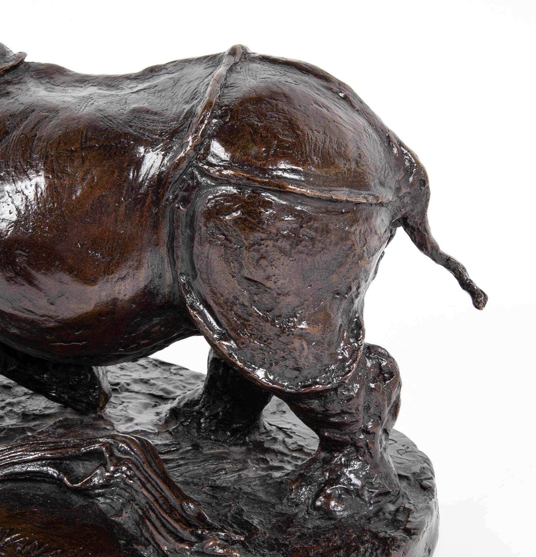 "Savana" Bronze Rhinoceros by French Sculptor Robert Godefroy