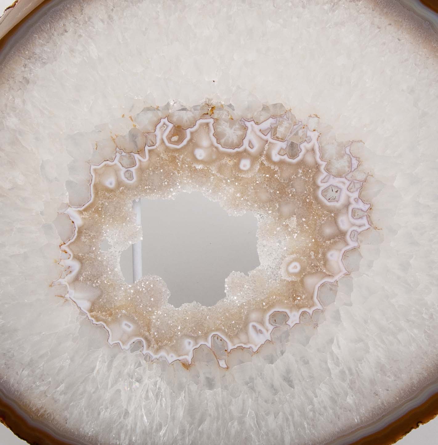 Predominantly White Polished Agate Slice on Stand