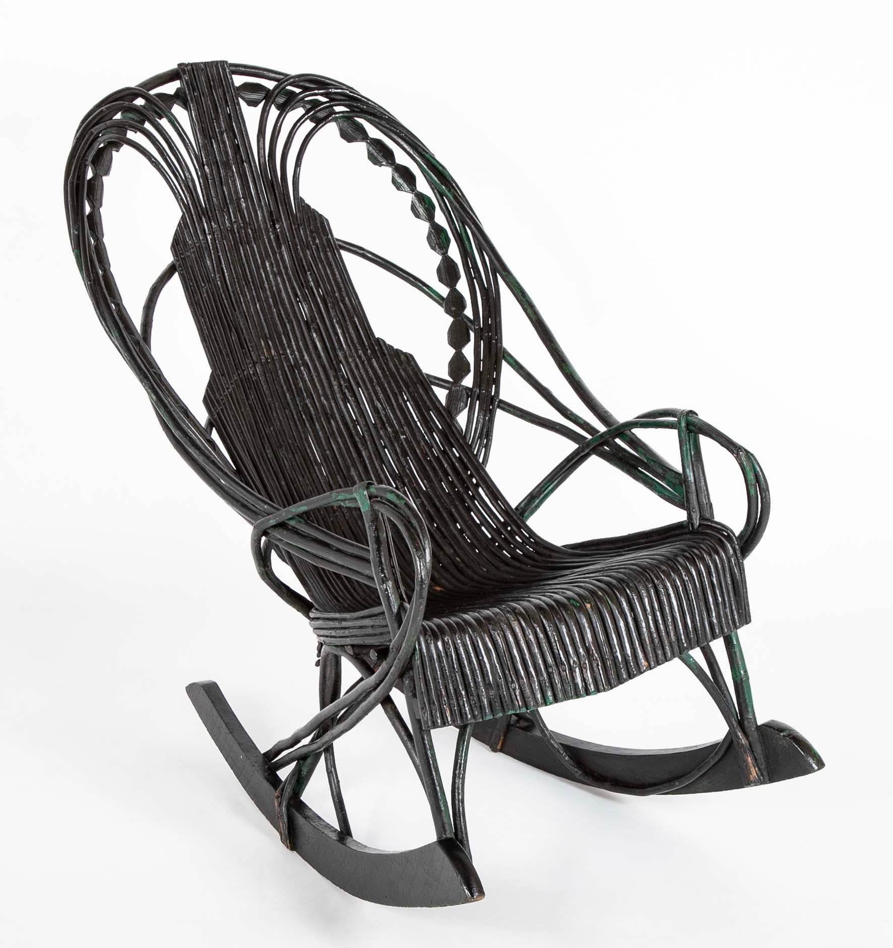 Black Painted Twig Rocker - Possibly American Adirondack