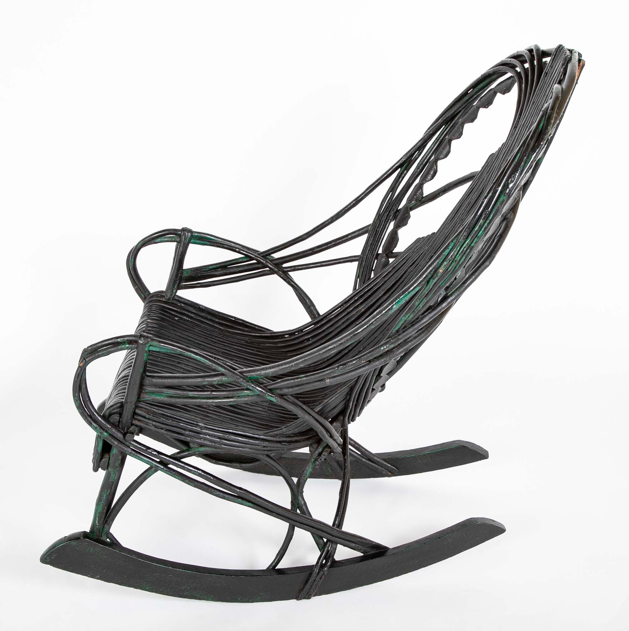 Black Painted Twig Rocker - Possibly American Adirondack