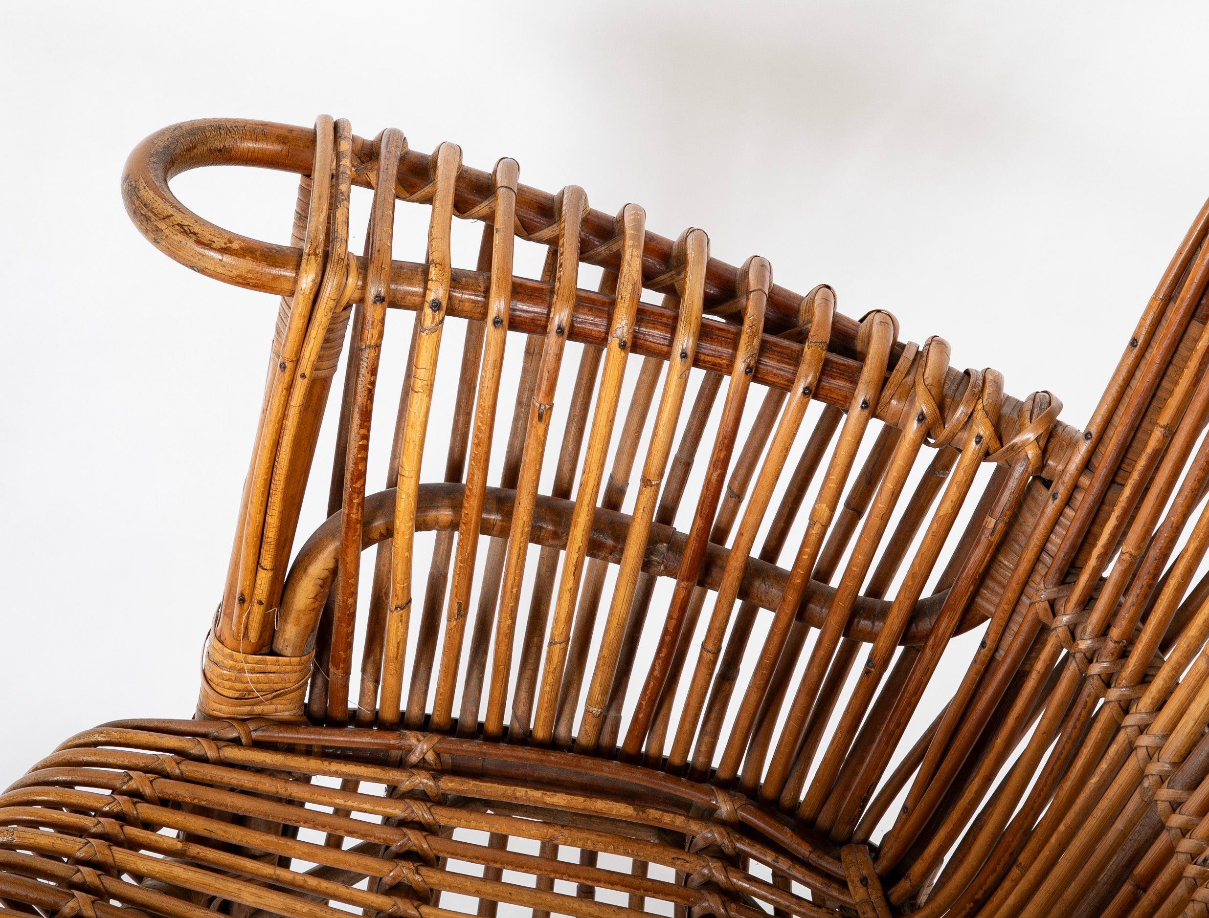 Capacious Italian Rattan Rocking Chair Attributed to Franco Albini